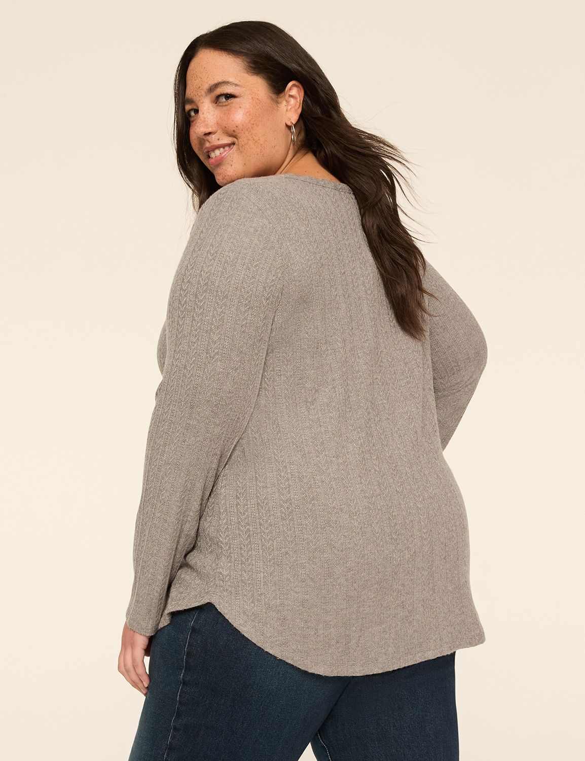 Long-Sleeve V-Notch Neck Tunic Tee