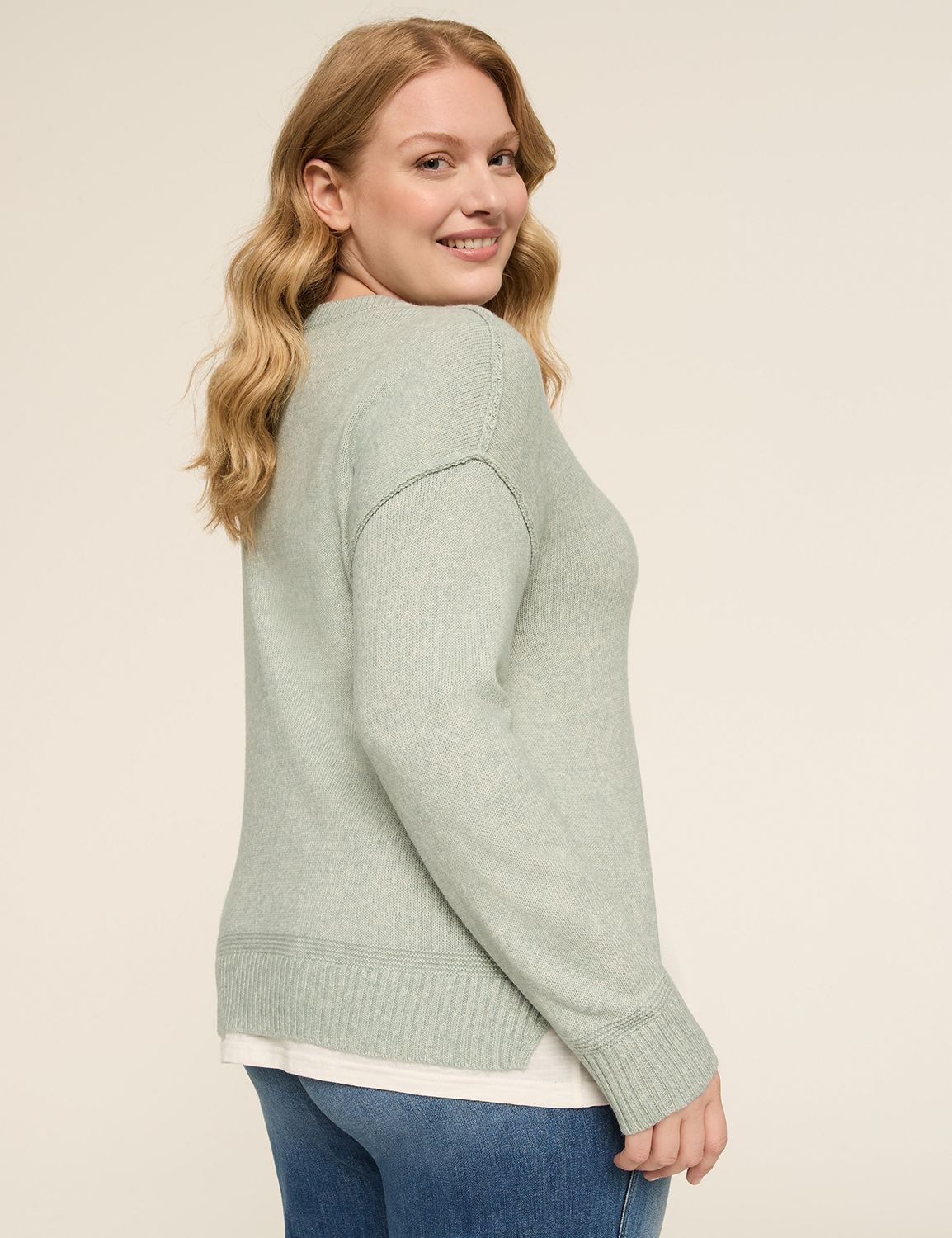 V-Neck Mix-Media Layered Sweater