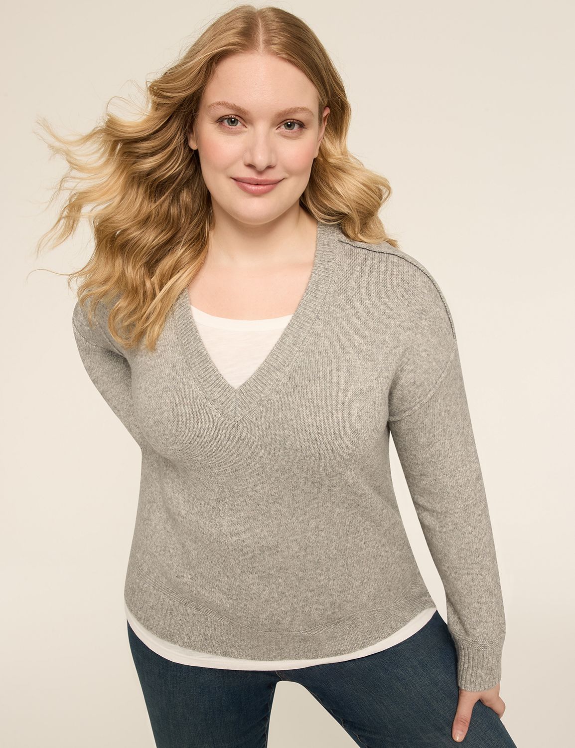 V-Neck Mix-Media Layered Sweater