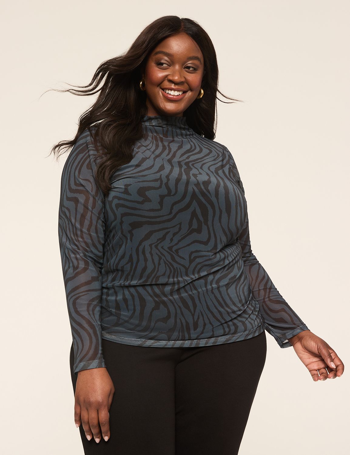 Mesh Long Sleeve Mock Neck Side Ruc Product Image 1