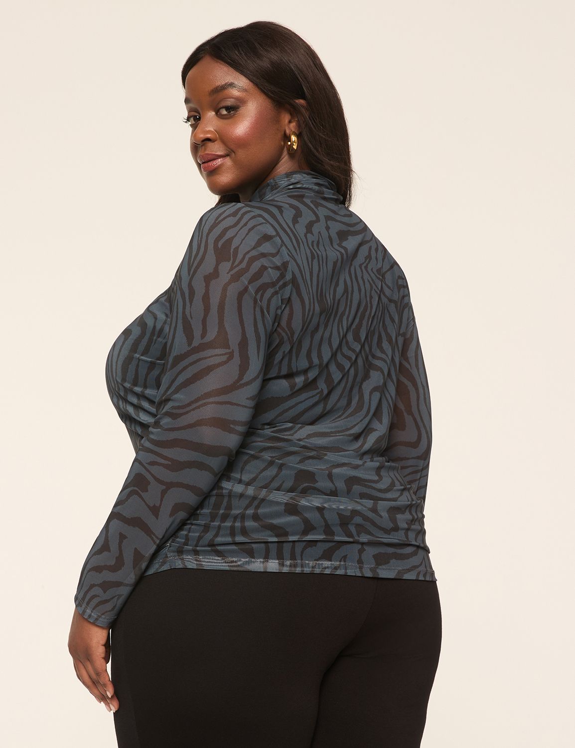 Mesh Long Sleeve Mock Neck Side Ruc Product Image 2