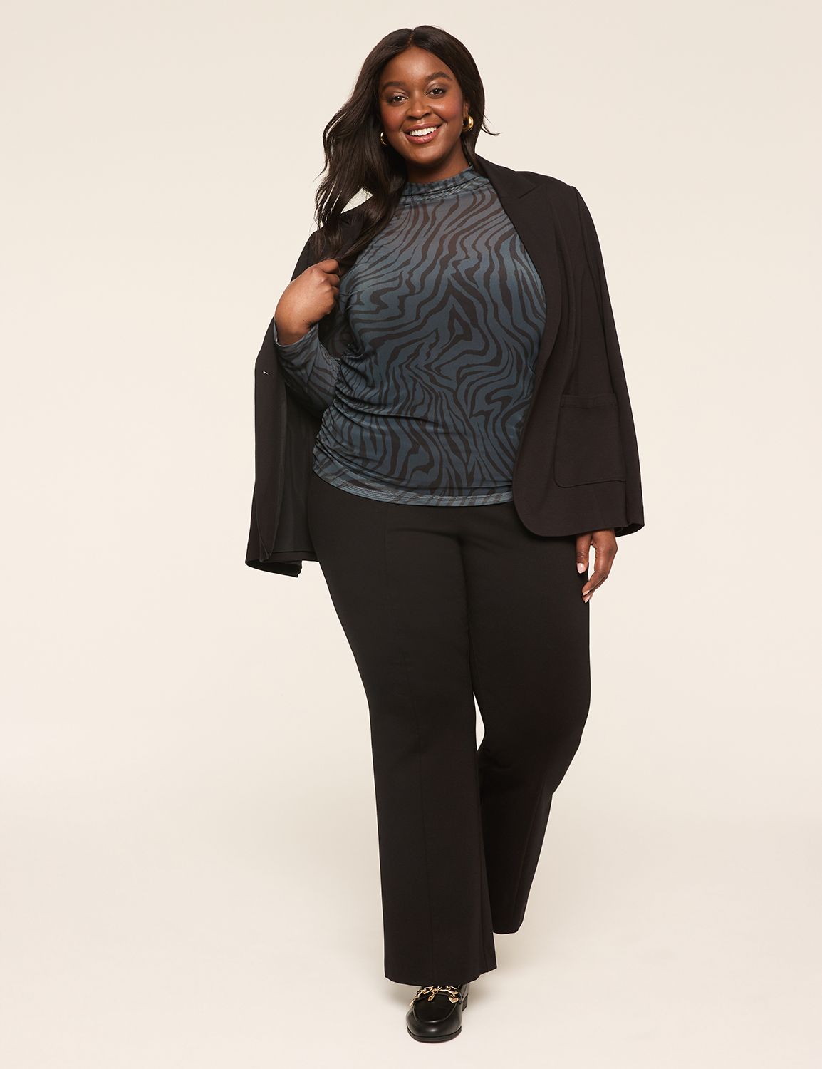 Mesh Long Sleeve Mock Neck Side Ruc Product Image 3