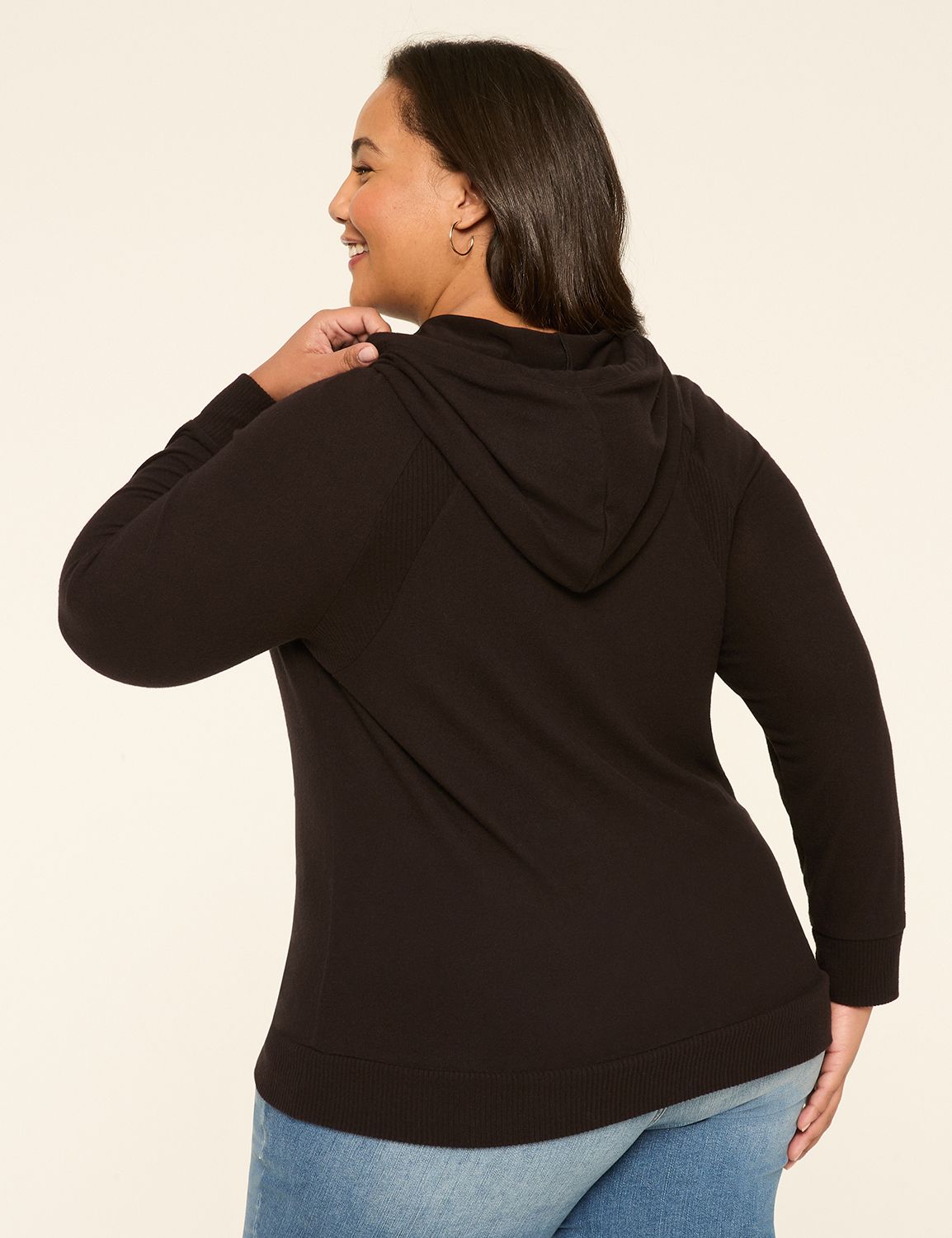Ribbed-Trim Hacci Hoodie
