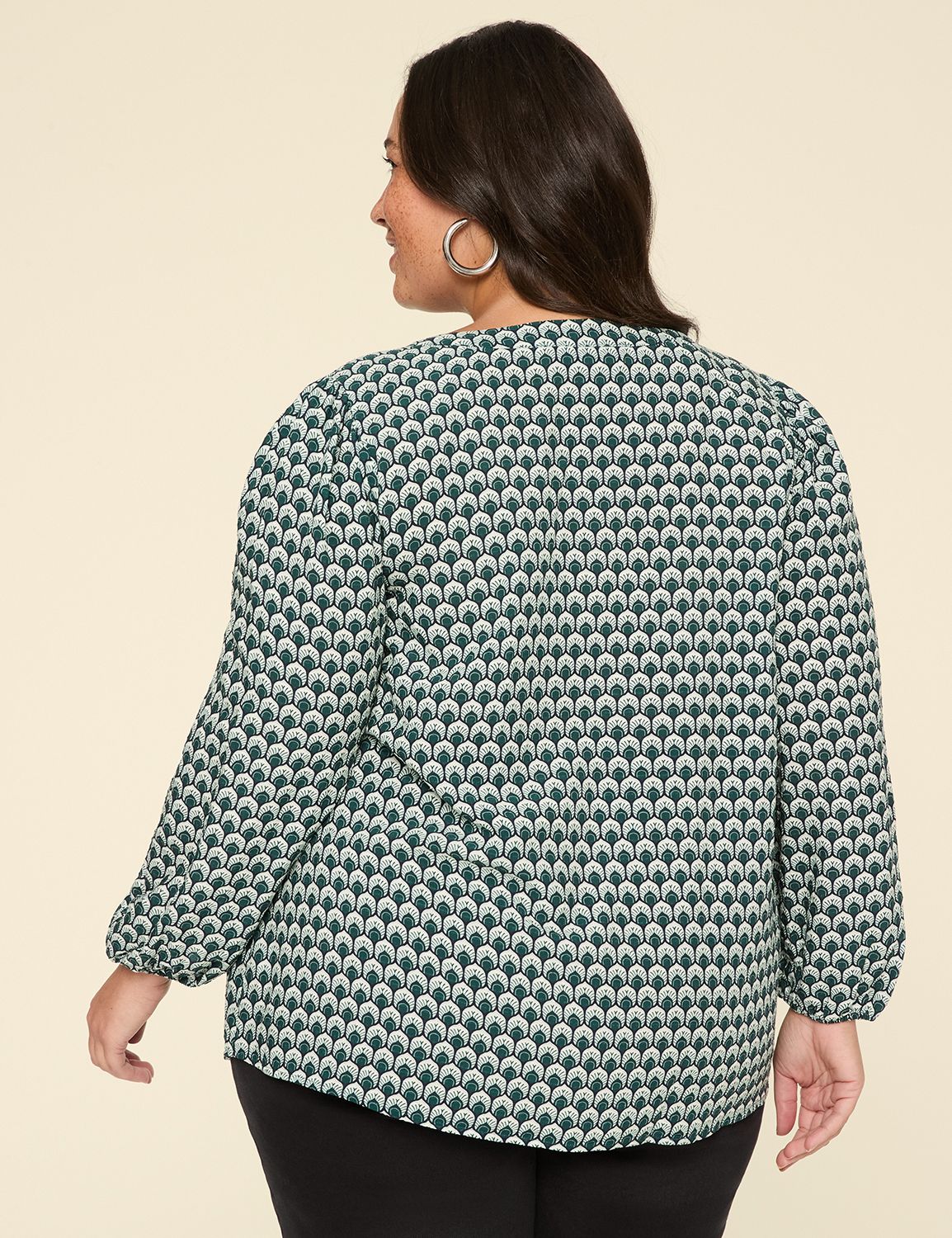 Bracelet-Sleeve Split-Neck Popover Blouse