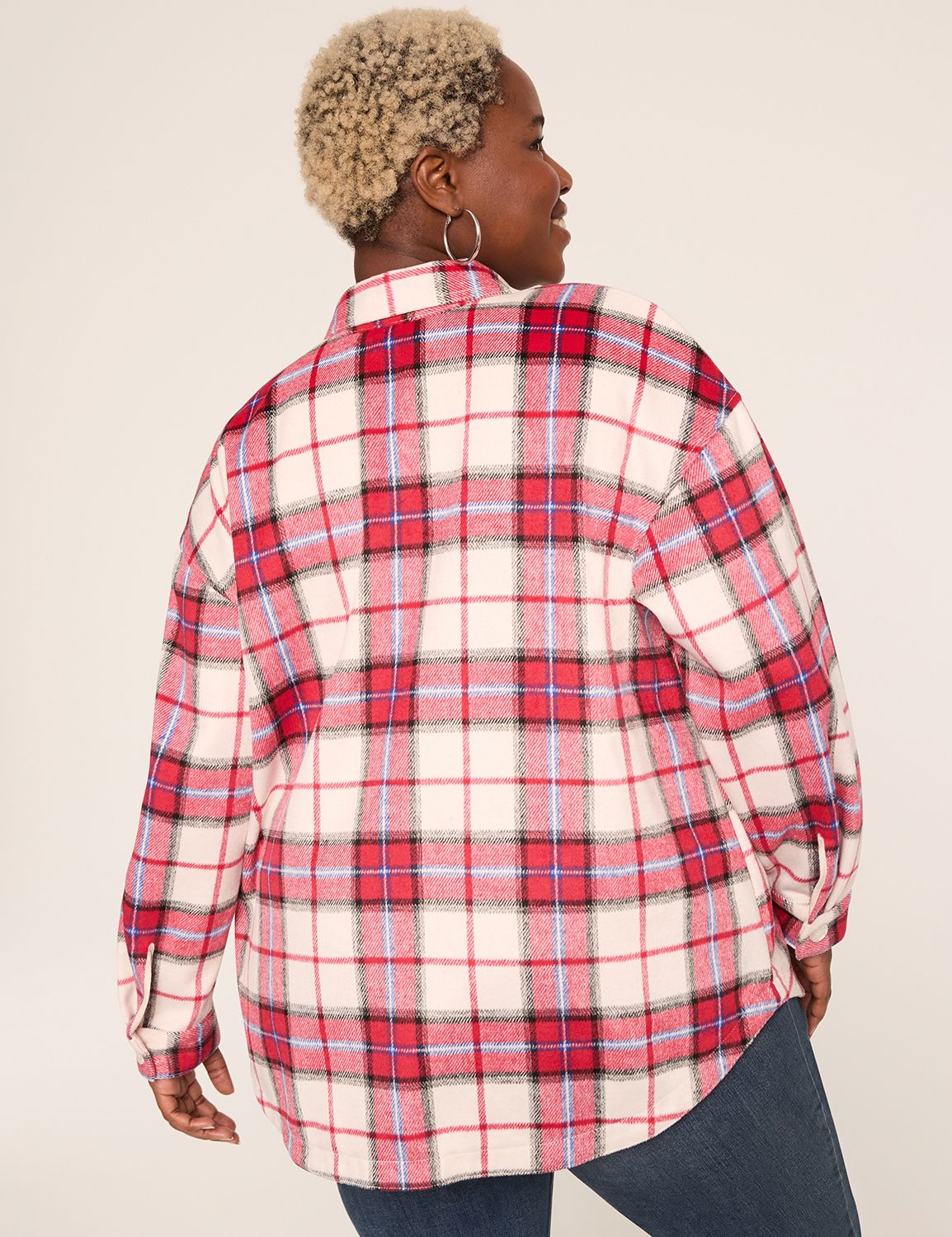 Button-Front Plaid Shacket Shirt