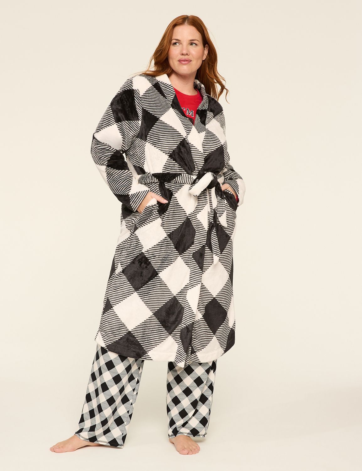 Printed Fleece Midi Robe