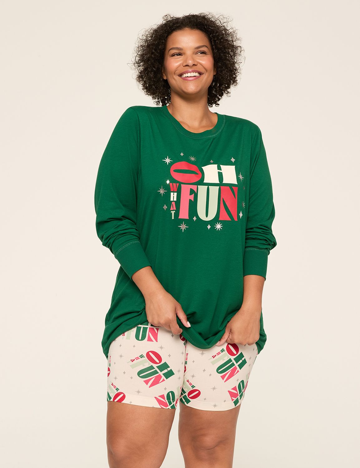 Comfy Cotton Long-Sleeve Tunic & Bike Short PJ Set