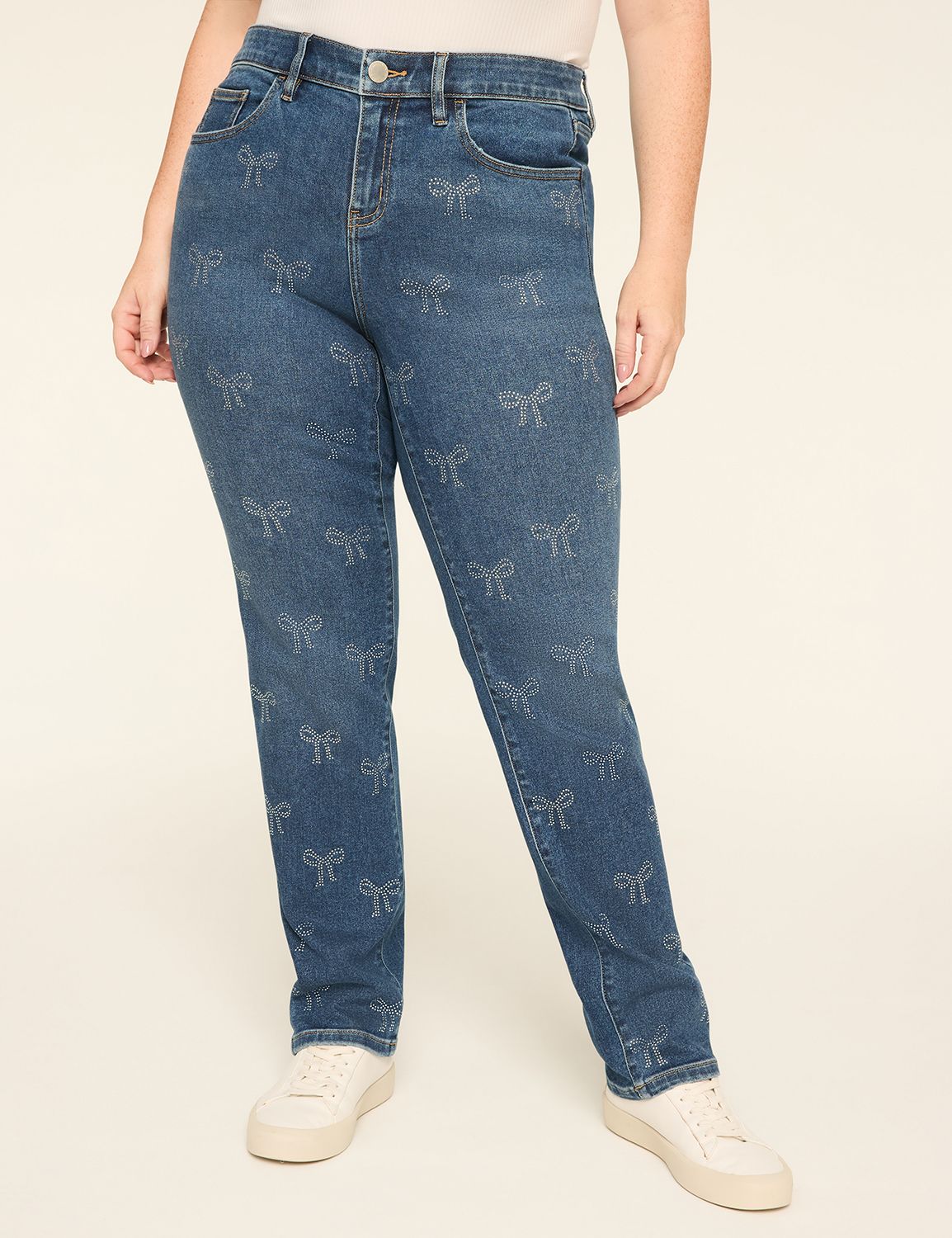 360 Flex Signature Fit High-Rise Straight Bow-Rhinestone Jean