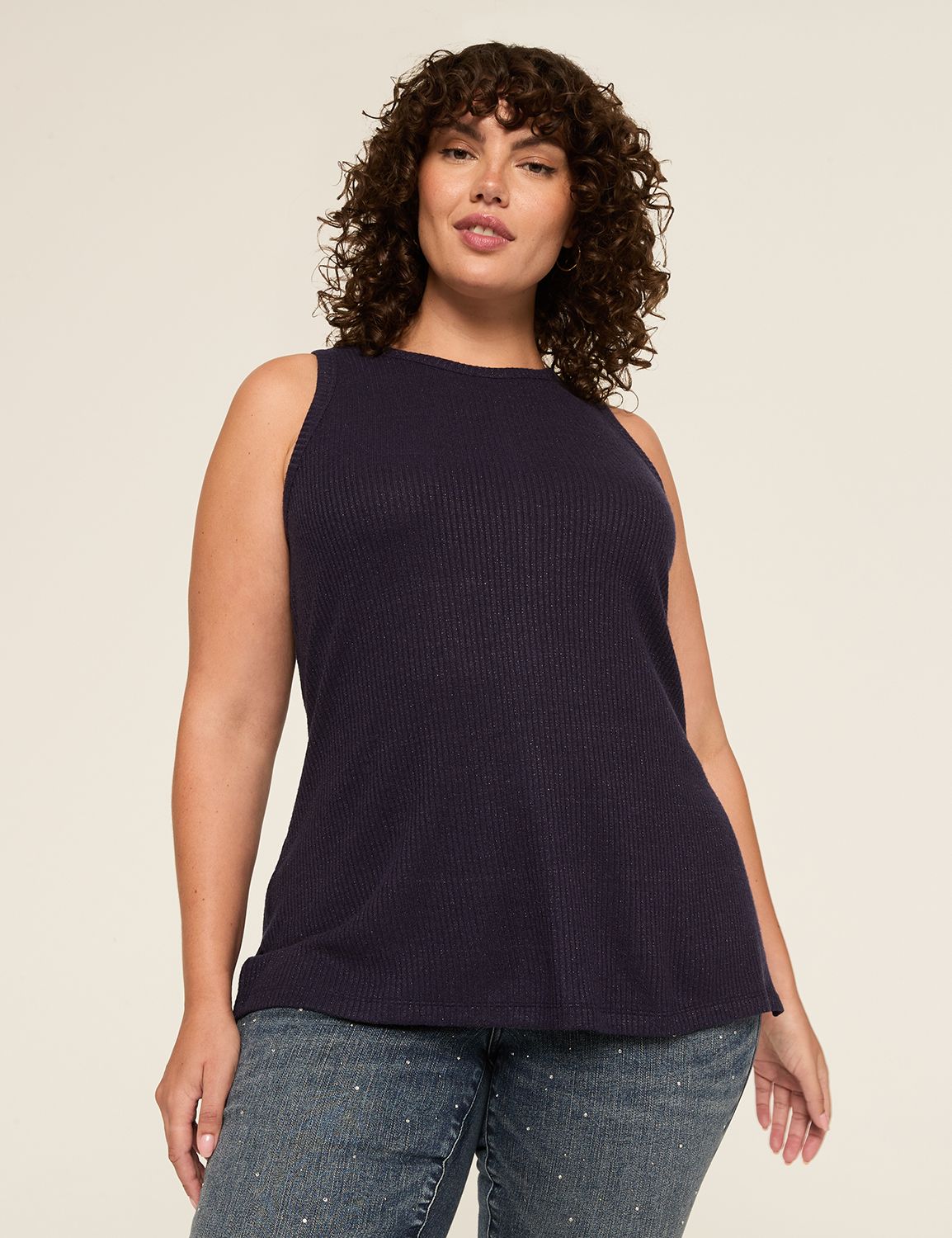 Sparkle Rib High-Neck Tank