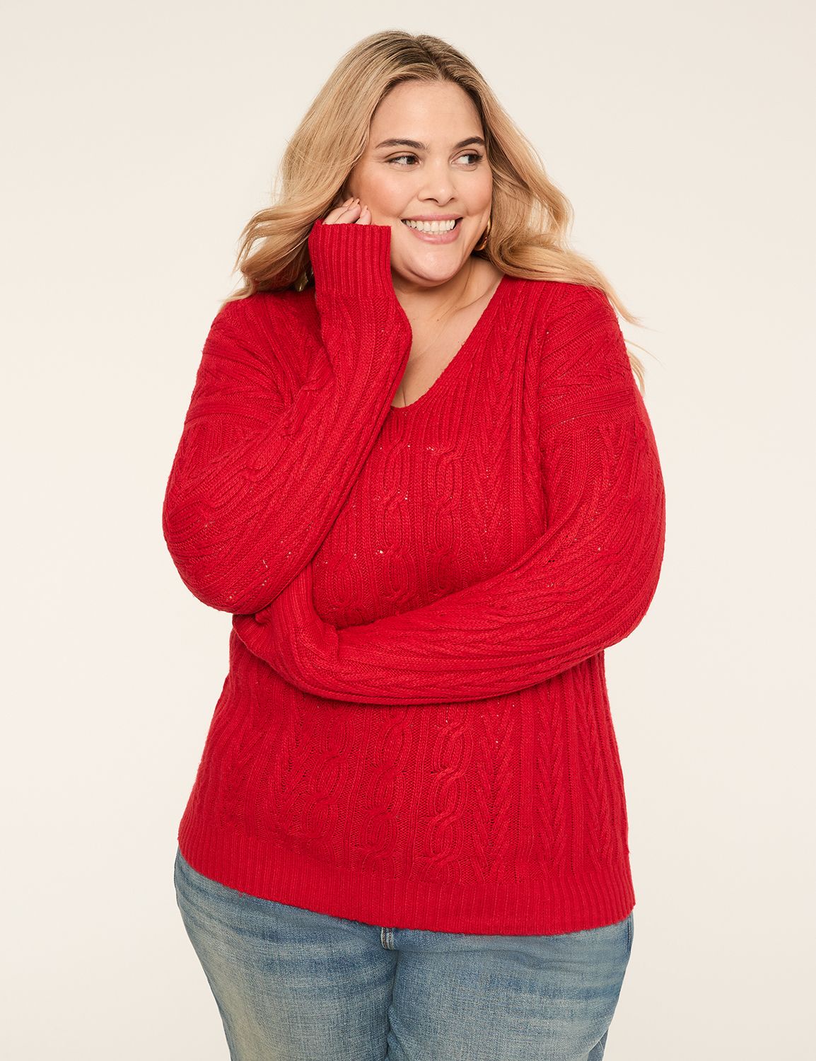 V-Neck Cable Knit Pullover Sweater