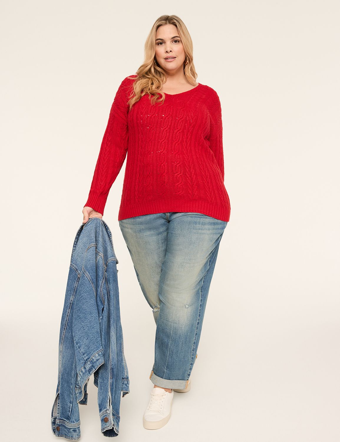 Classic Long Sleeve V-Neck Cable Pu Product Image 3