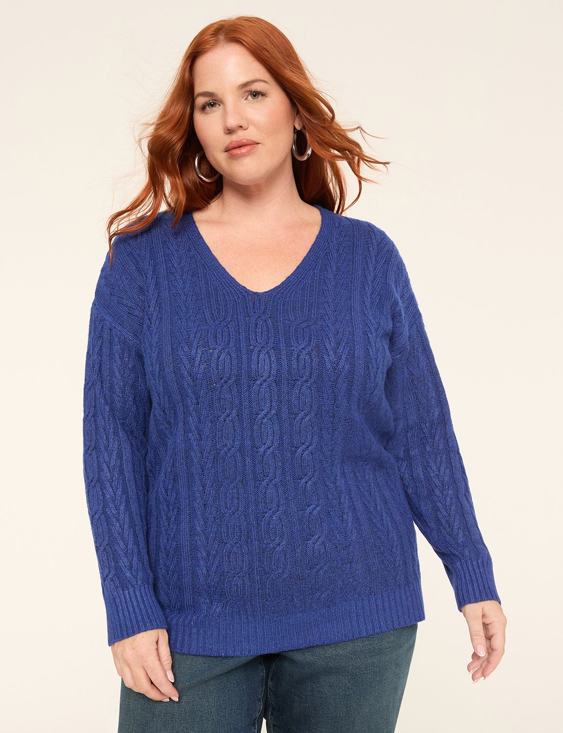 V-Neck Cable Knit Pullover Sweater