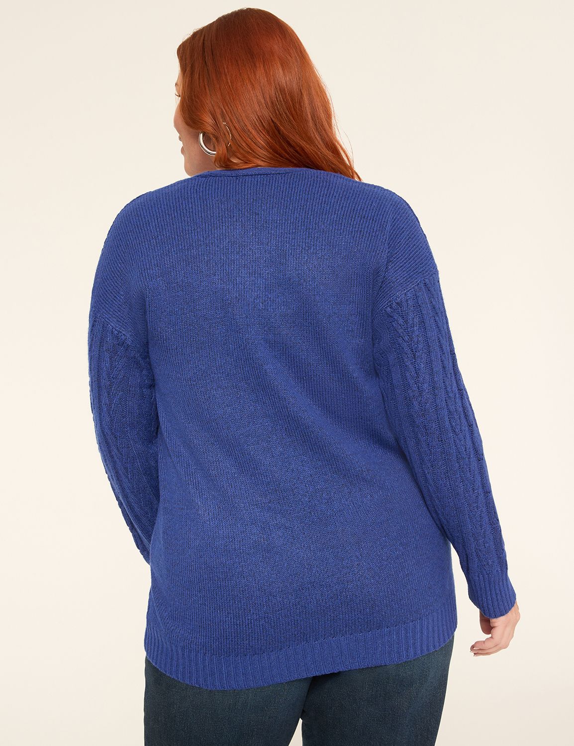 V-Neck Cable Knit Pullover Sweater