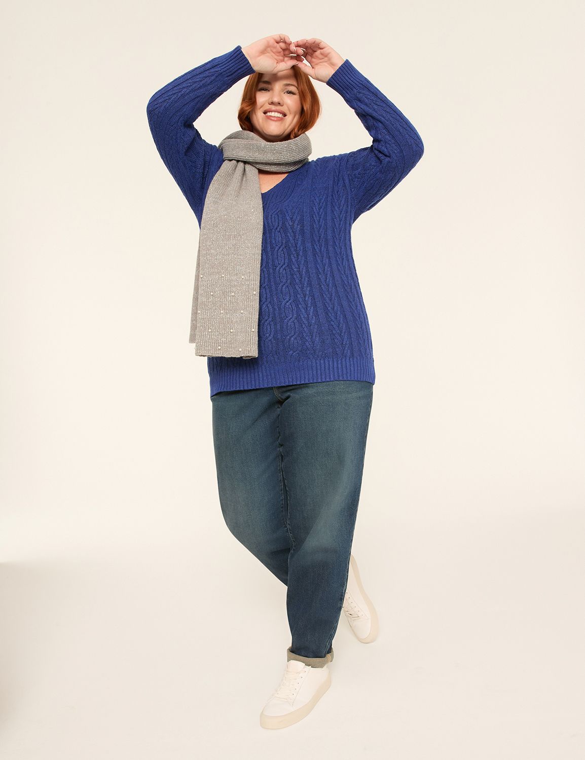 Classic Long Sleeve V-Neck Cable Pu Product Image 3