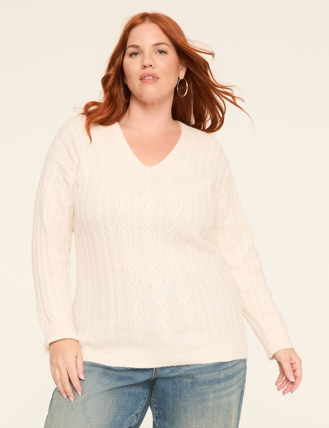 V-Neck Cable Knit Pullover Sweater