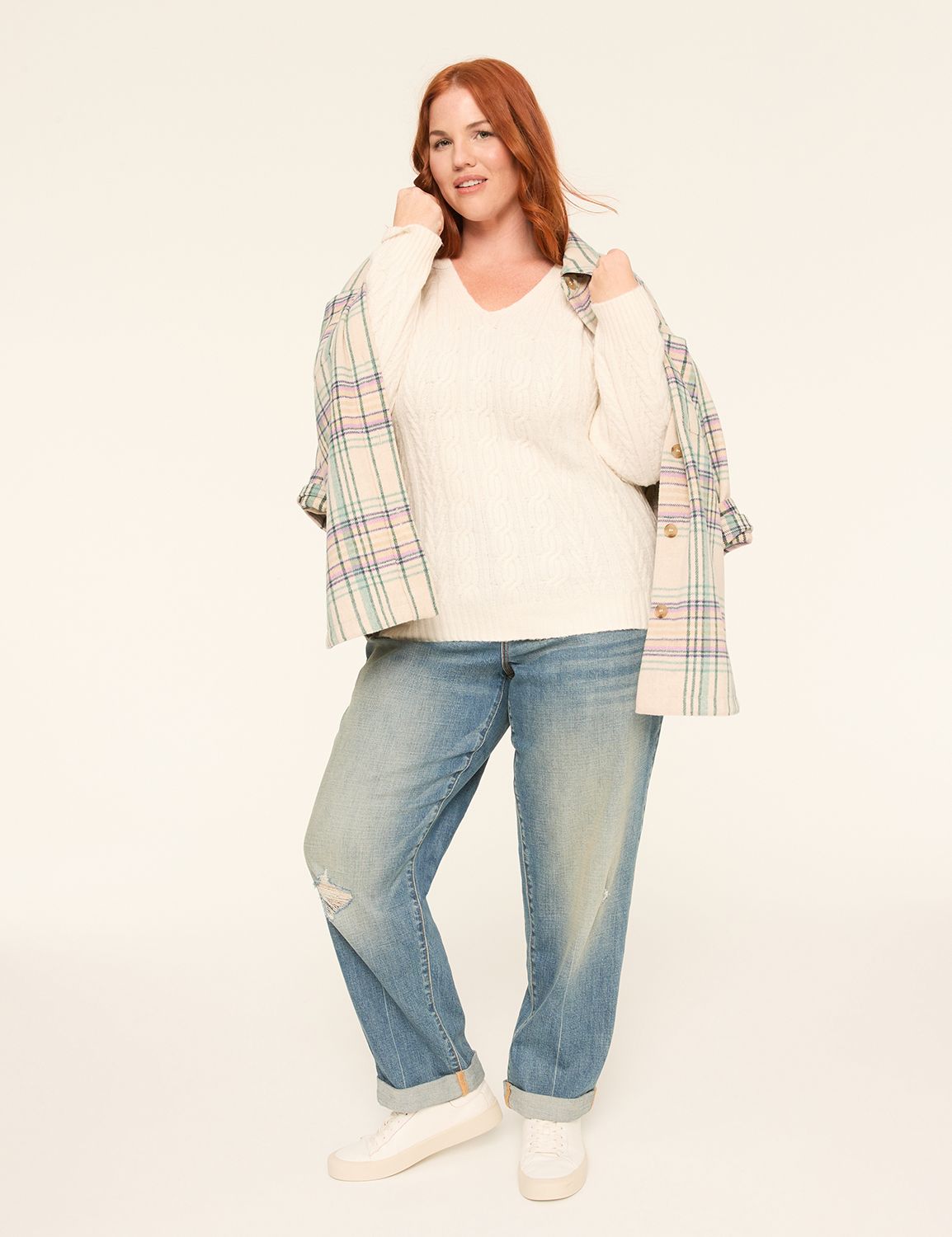 Classic Long Sleeve V-Neck Cable Pu Product Image 3
