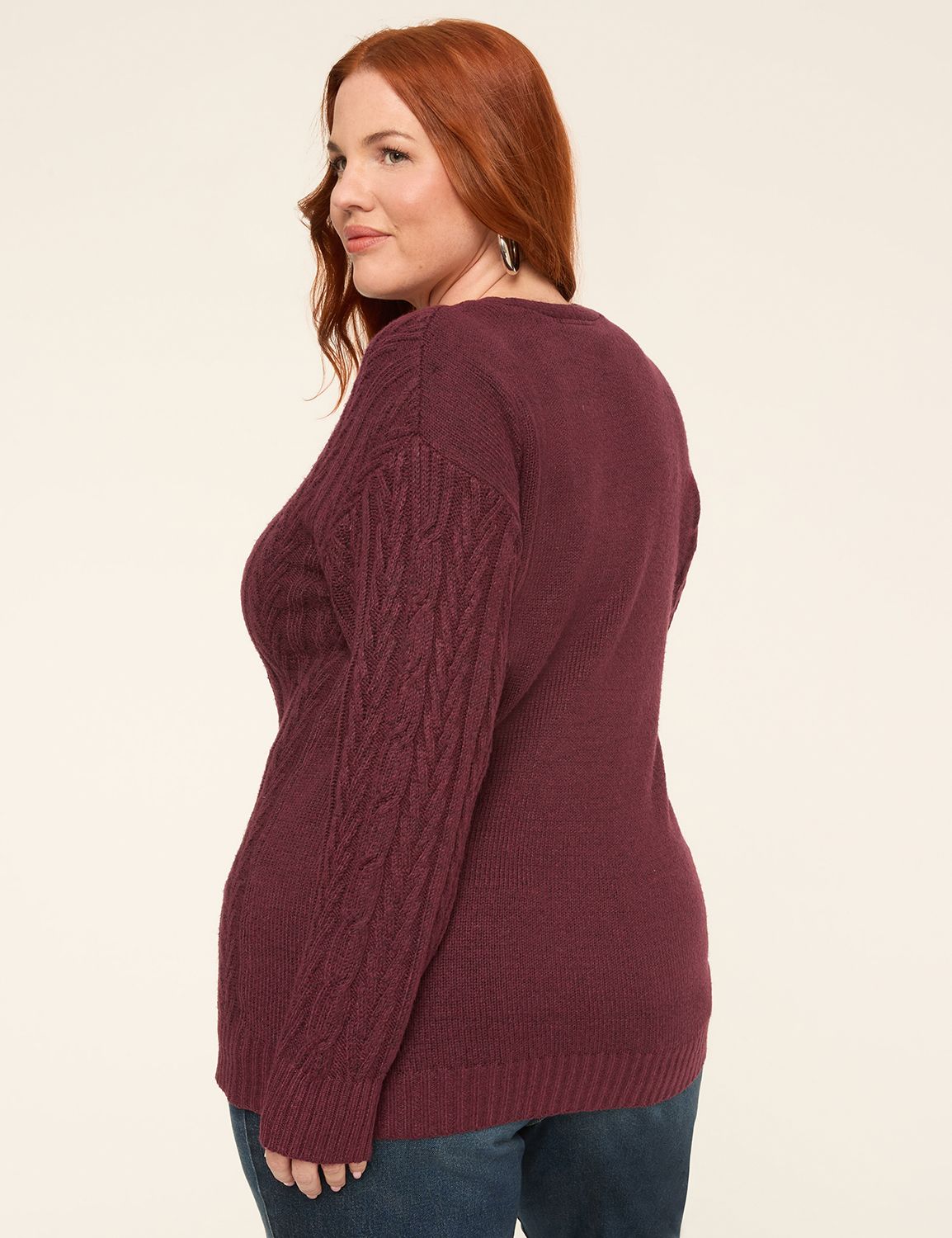 V-Neck Cable Knit Pullover Sweater