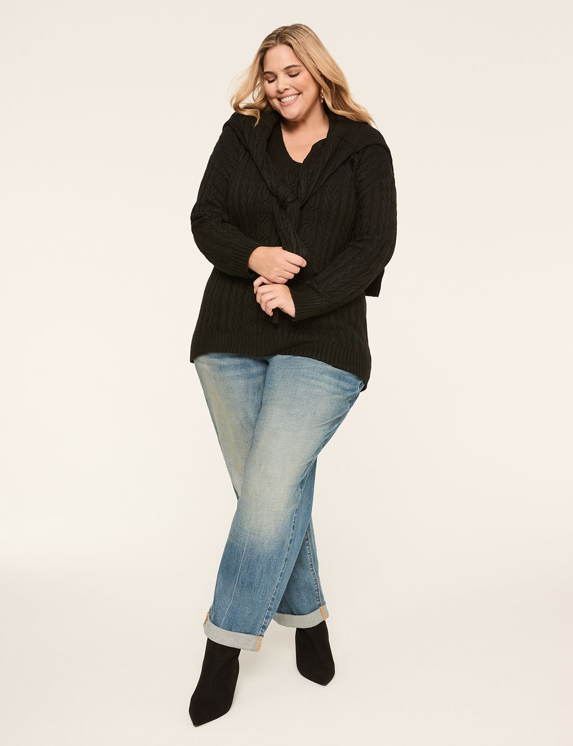 Classic Long Sleeve V-Neck Cable Pu Product Image 3