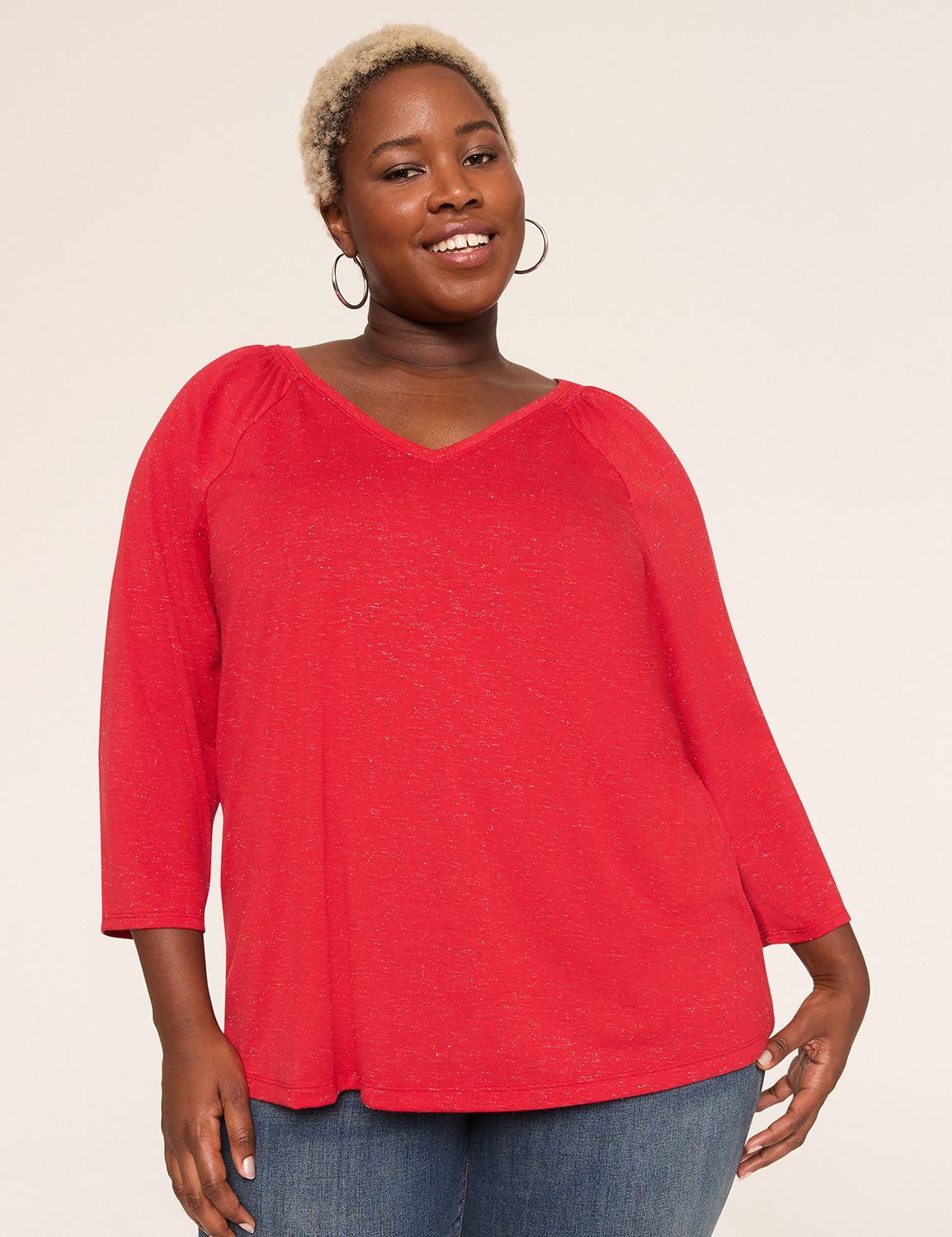 Sparkle Smocked-Shoulder Long-Sleeve Top