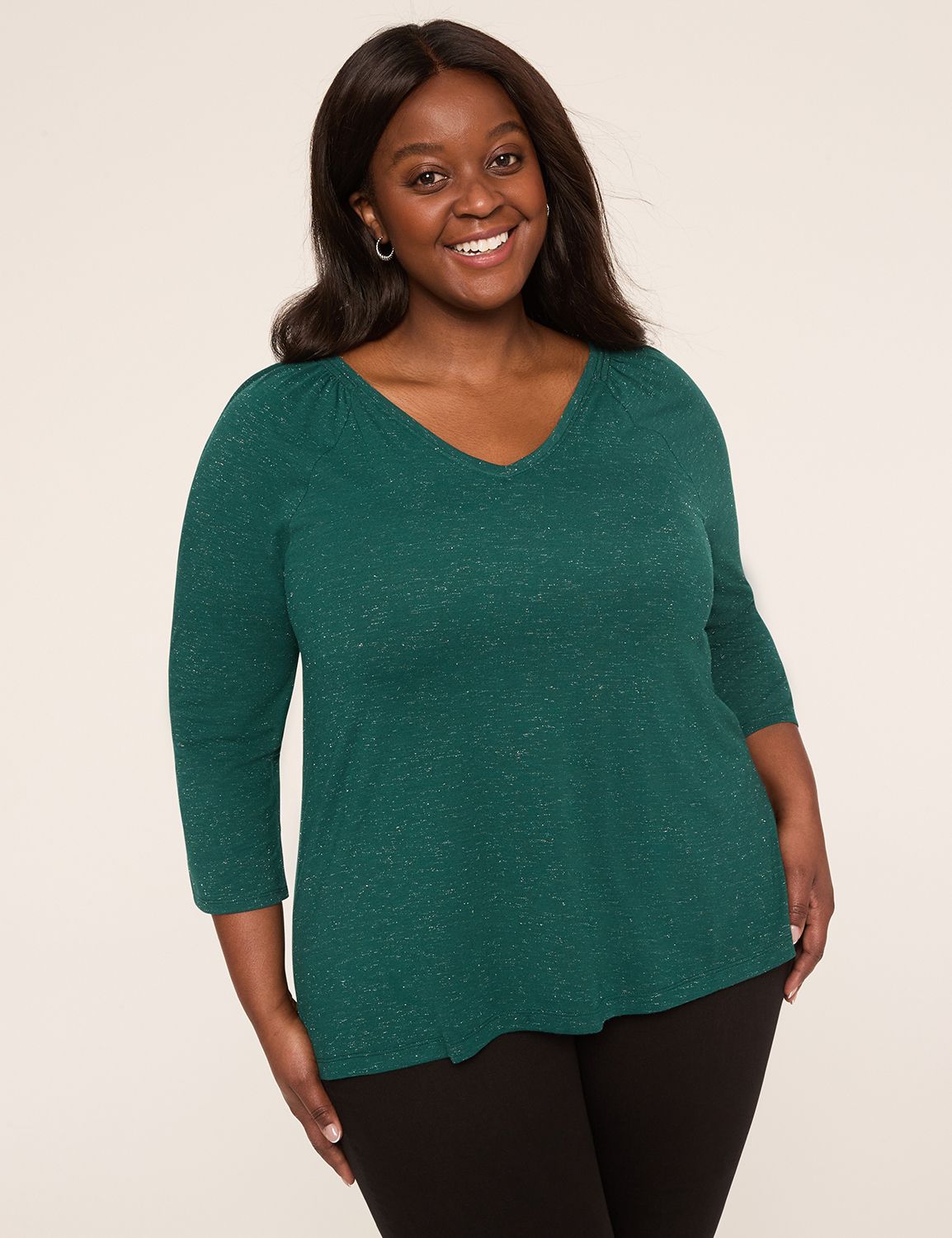 Sparkle Smocked-Shoulder Long-Sleeve Top