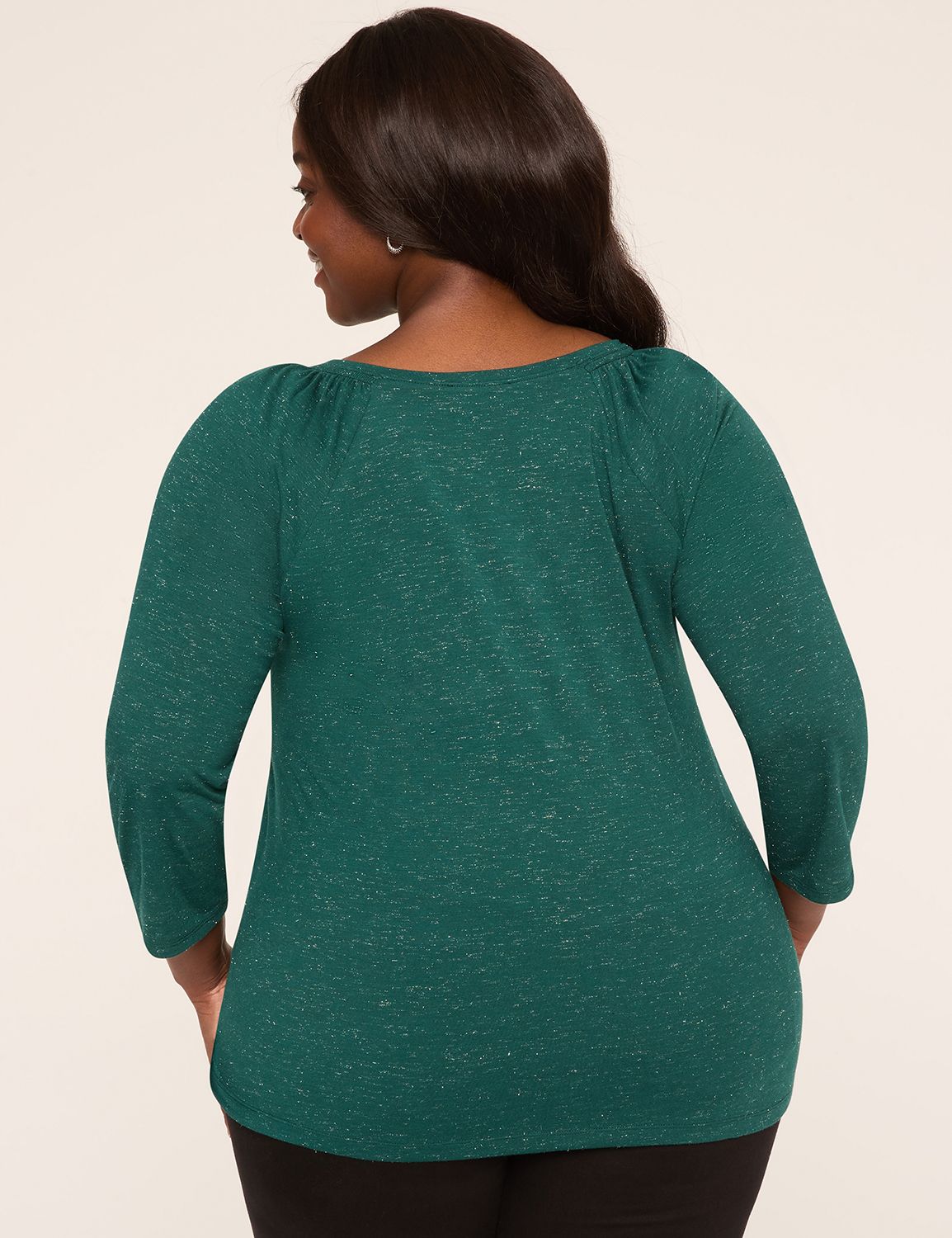 Sparkle Smocked-Shoulder Long-Sleeve Top