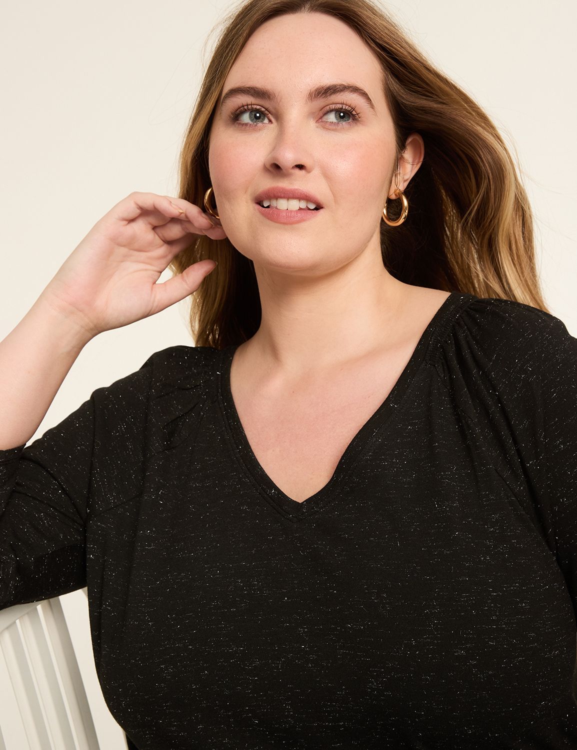 Long Sleeve Raglan Smocked Shoulder | LaneBryant