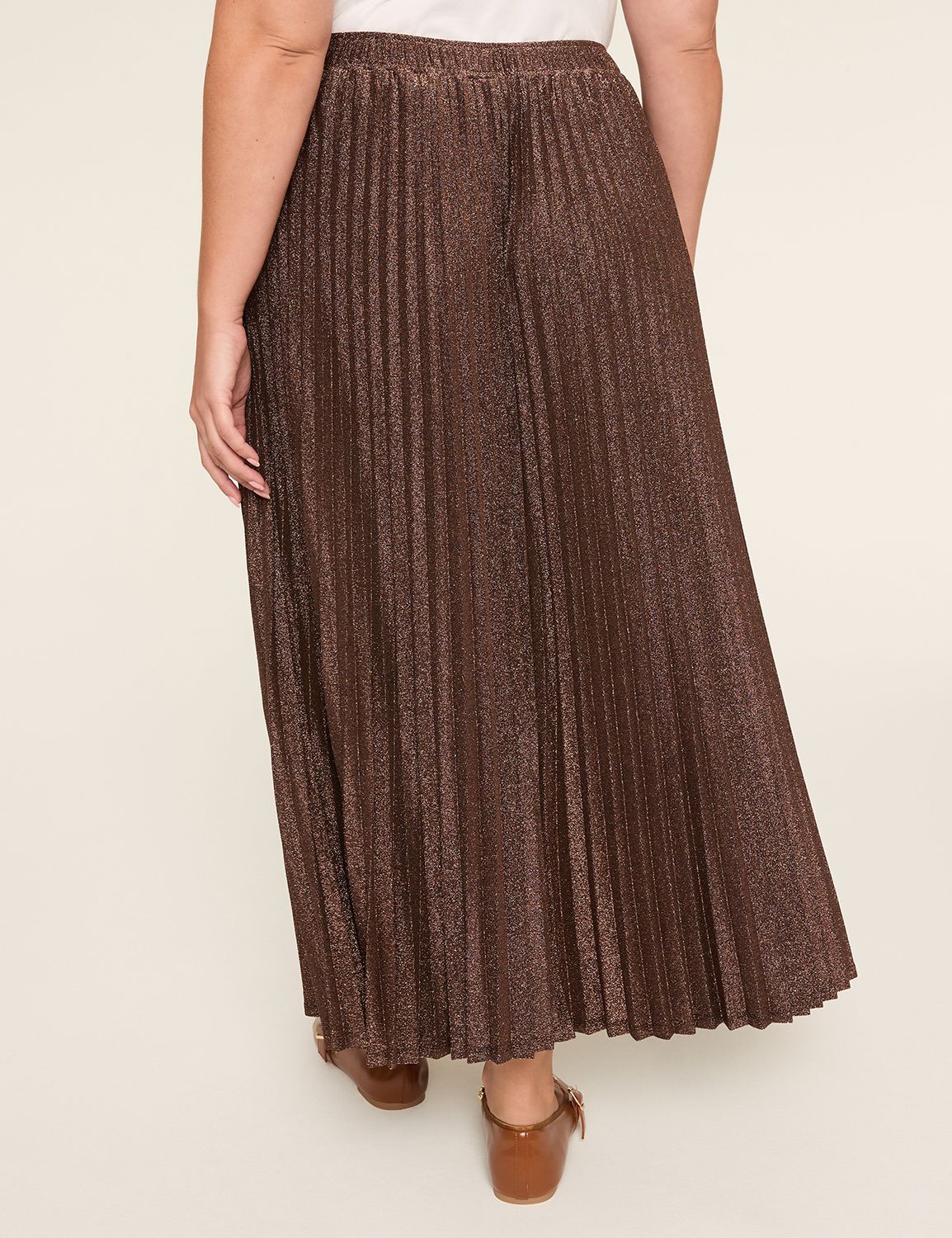 Pleated Metallic Knit Maxi Skirt