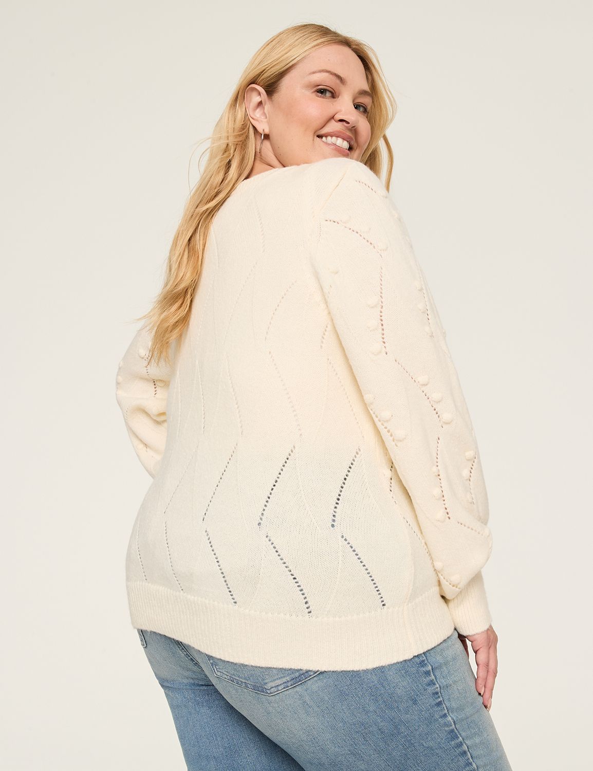Round-Neck Bobble-Stitch Sweater