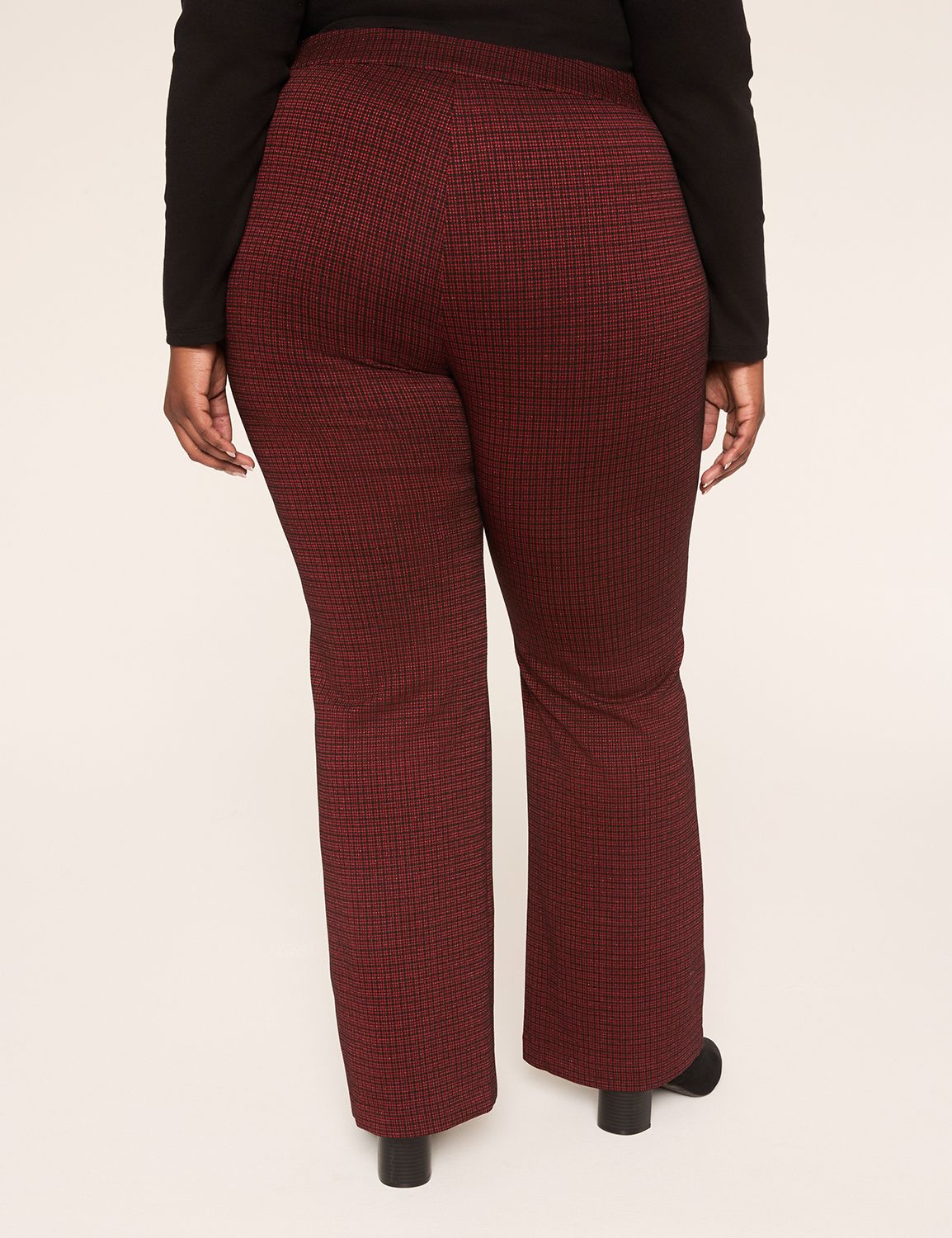 Ponte Pull-On High-Rise Flare Plaid Pant