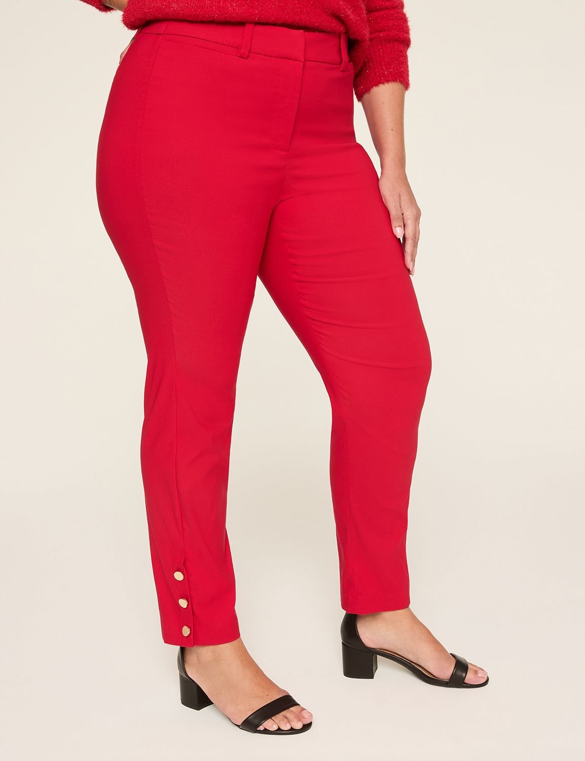 4-Season Button-Detail Red Slim Ankle Pant