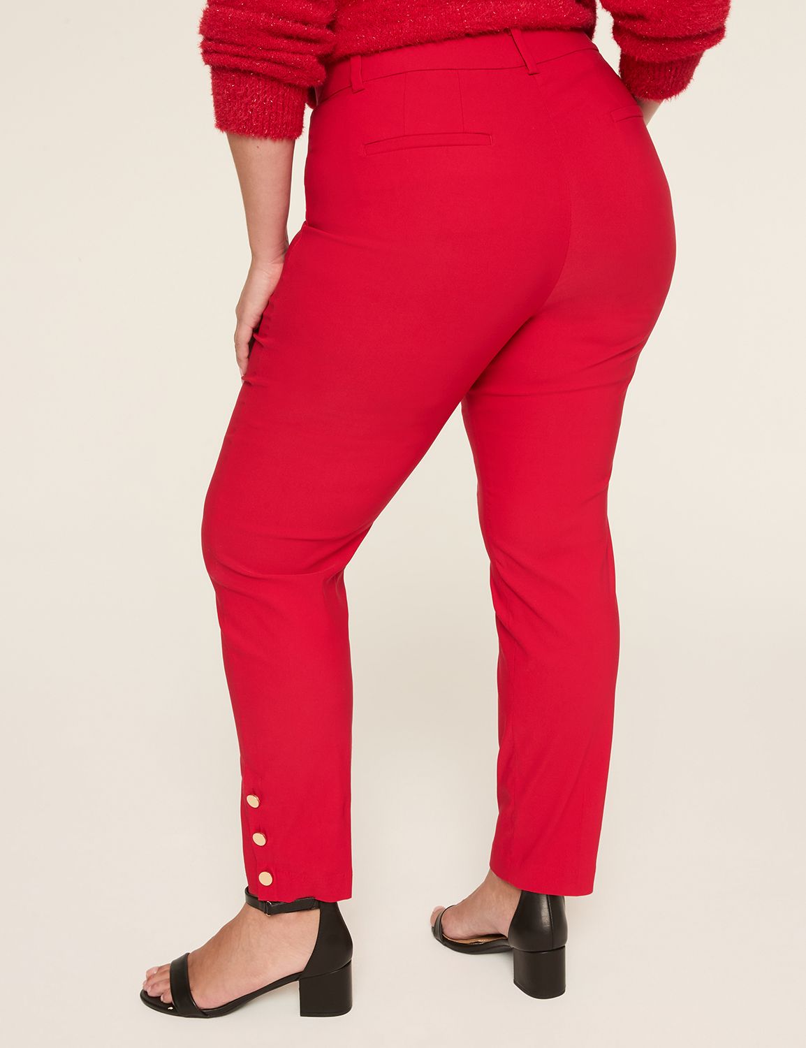 4-Season Button-Detail Red Slim Ankle Pant