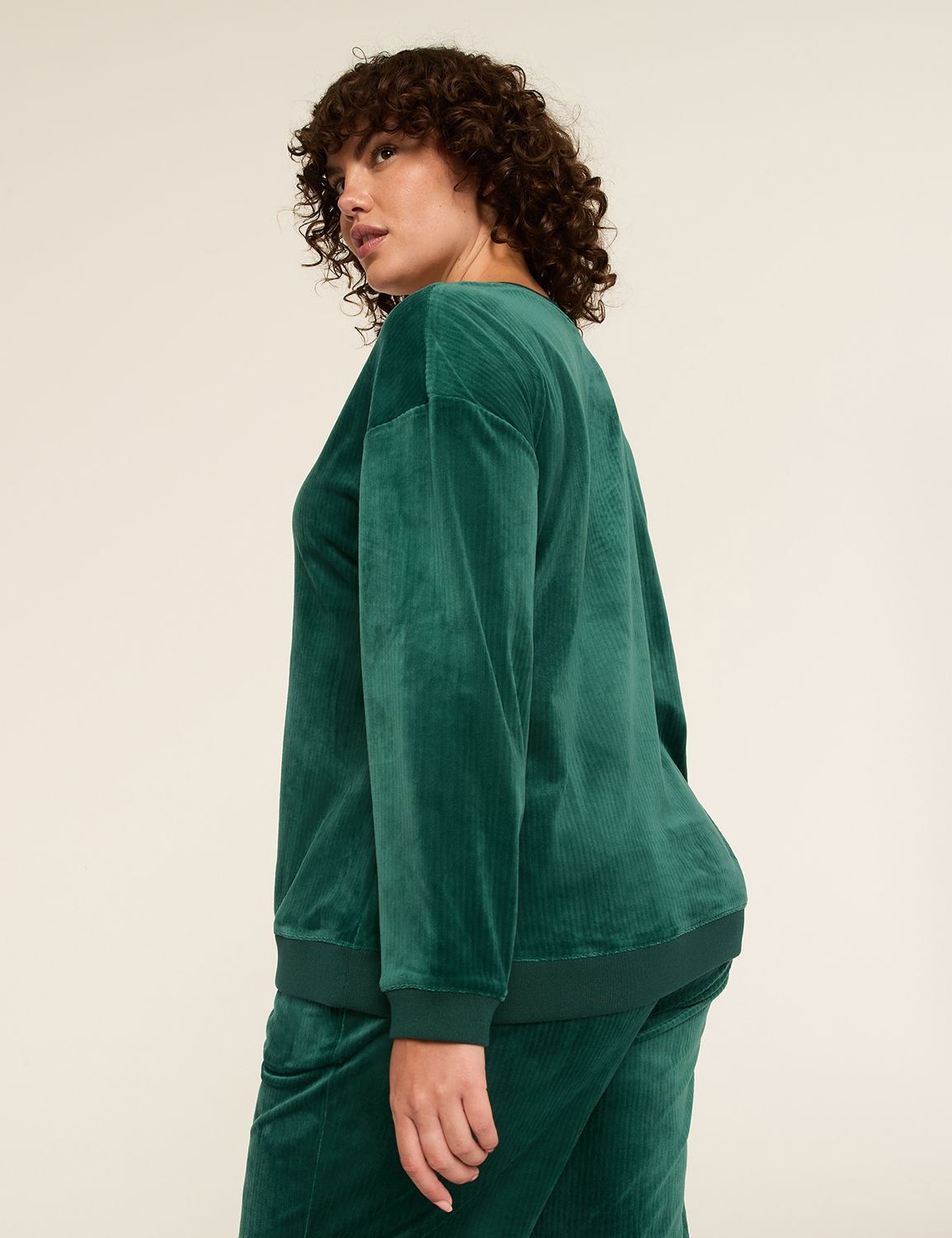 LIVI Ribbed Velour V-Neck Sweatshirt