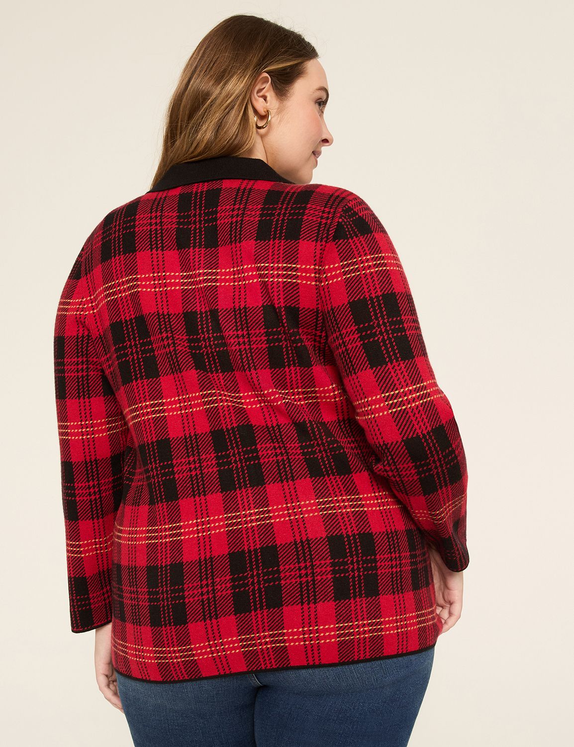 Collared Plaid Button-Front Cardigan