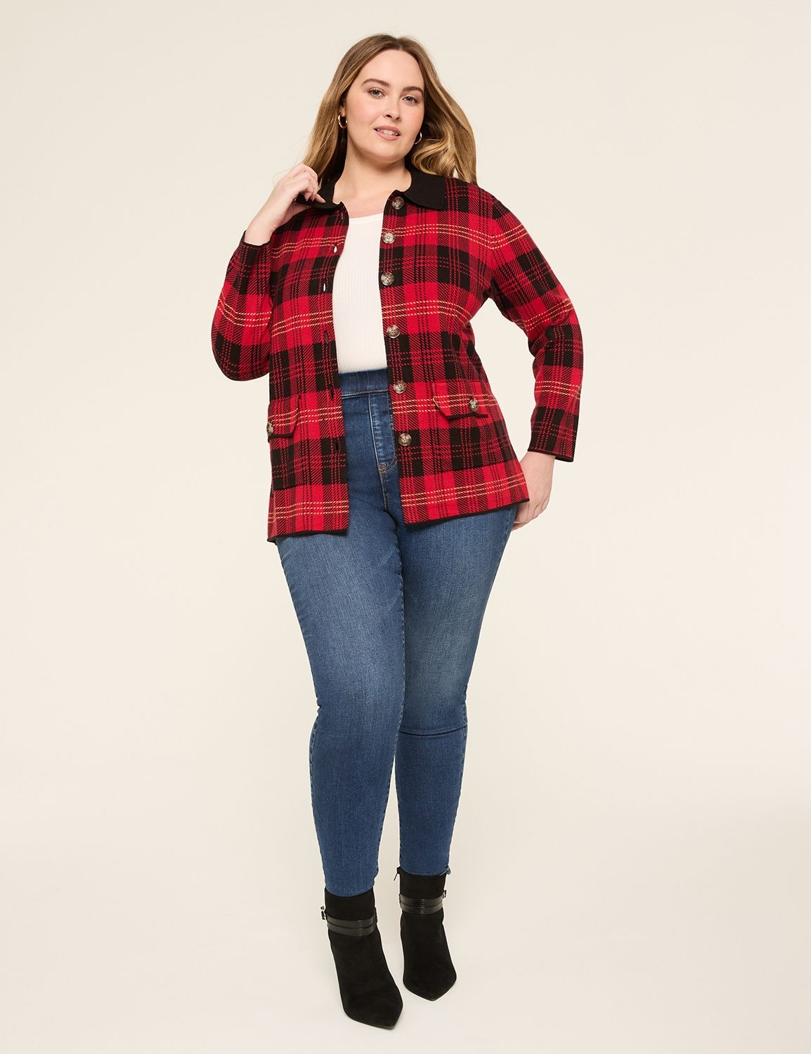 Classic Long Sleeve Plaid Button Fr Product Image 3