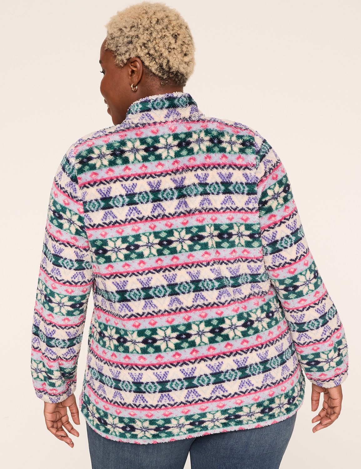 Half-Zip Sherpa Mock-Neck Top