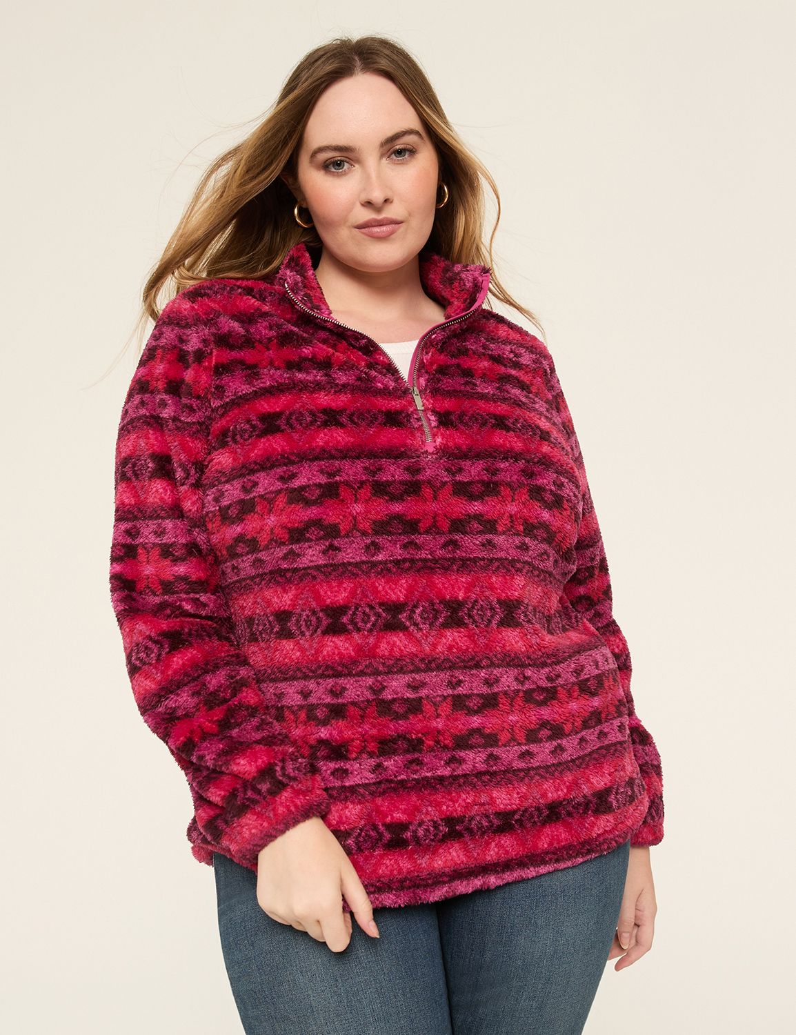 Half-Zip Sherpa Mock-Neck Top