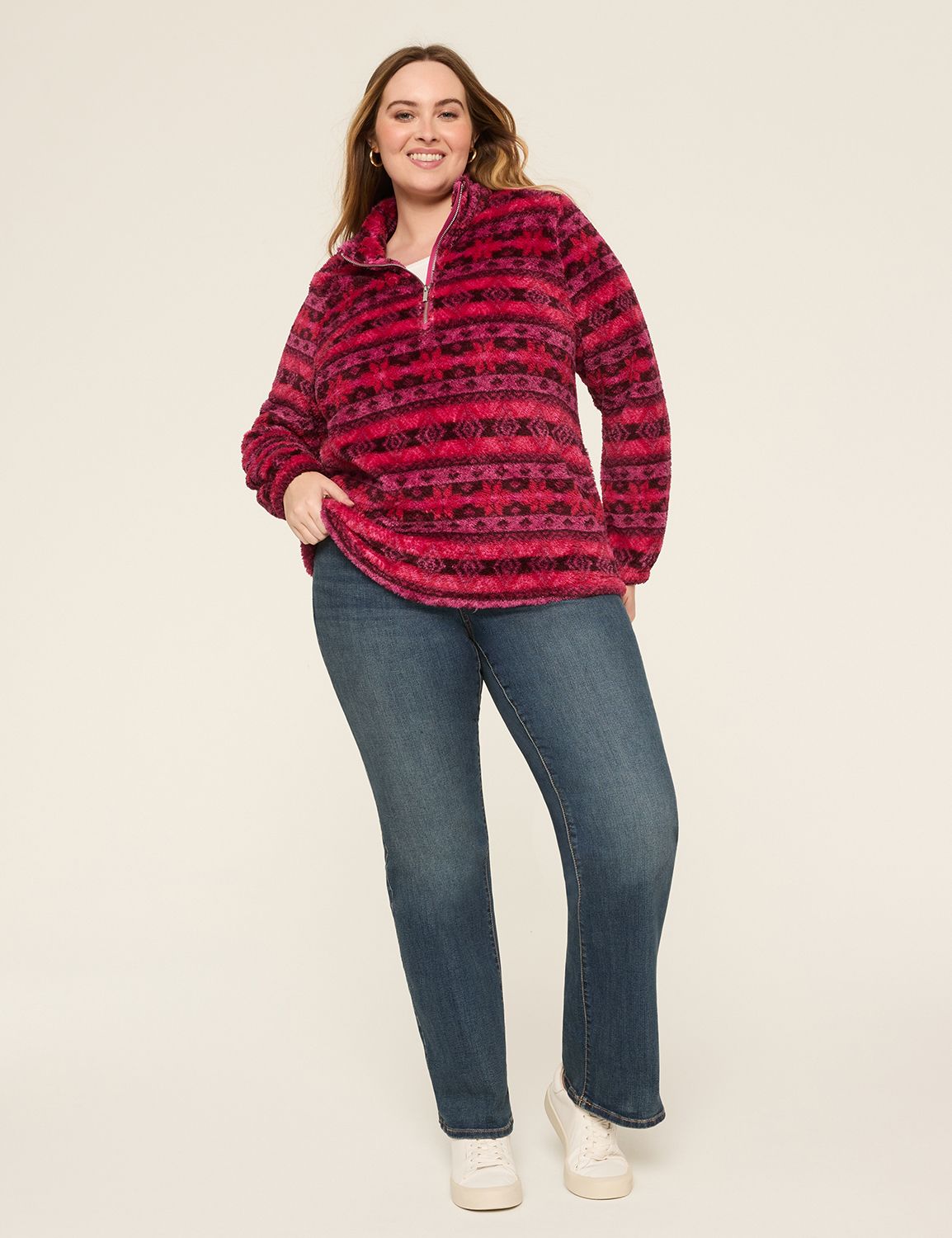 Half-Zip Sherpa Mock-Neck Top | LaneBryant