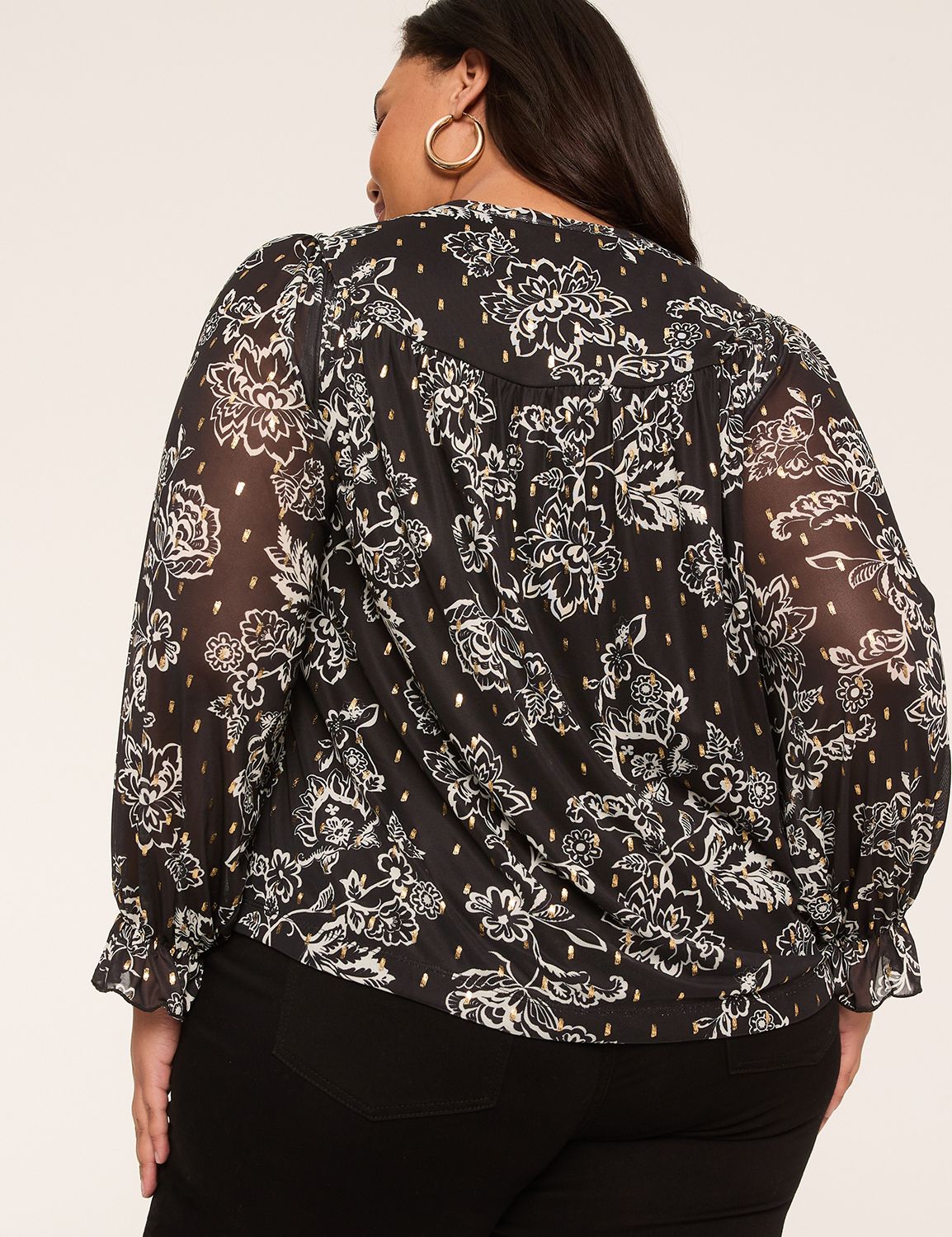 Swing Shimmer Foiled Mesh Tie-Neck Top