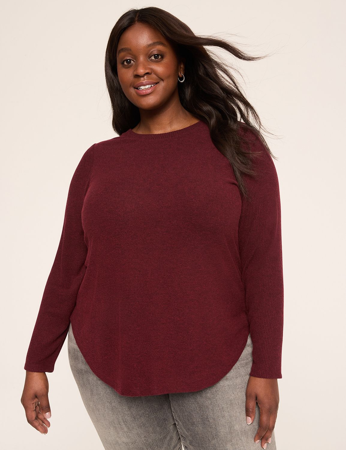 Long Sleeve Open Crew Fabric Mix Te Product Image 1