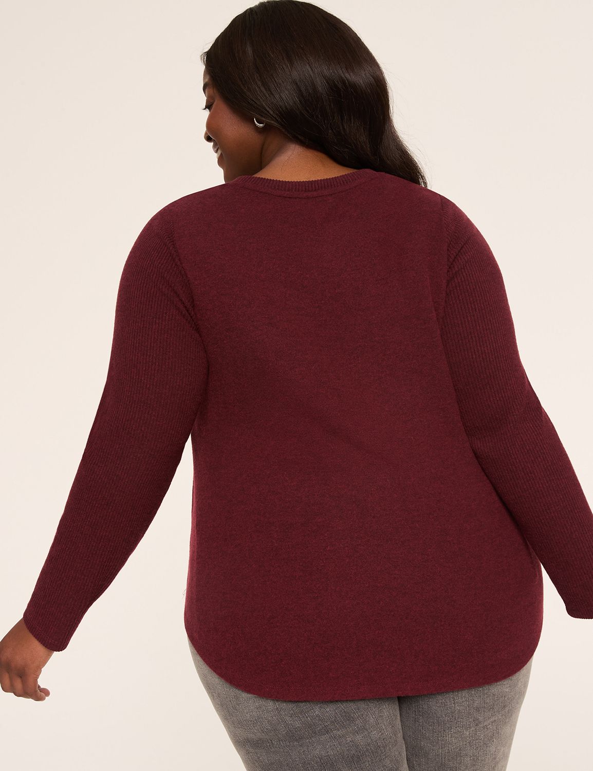 Long Sleeve Open Crew Fabric Mix Te Product Image 2