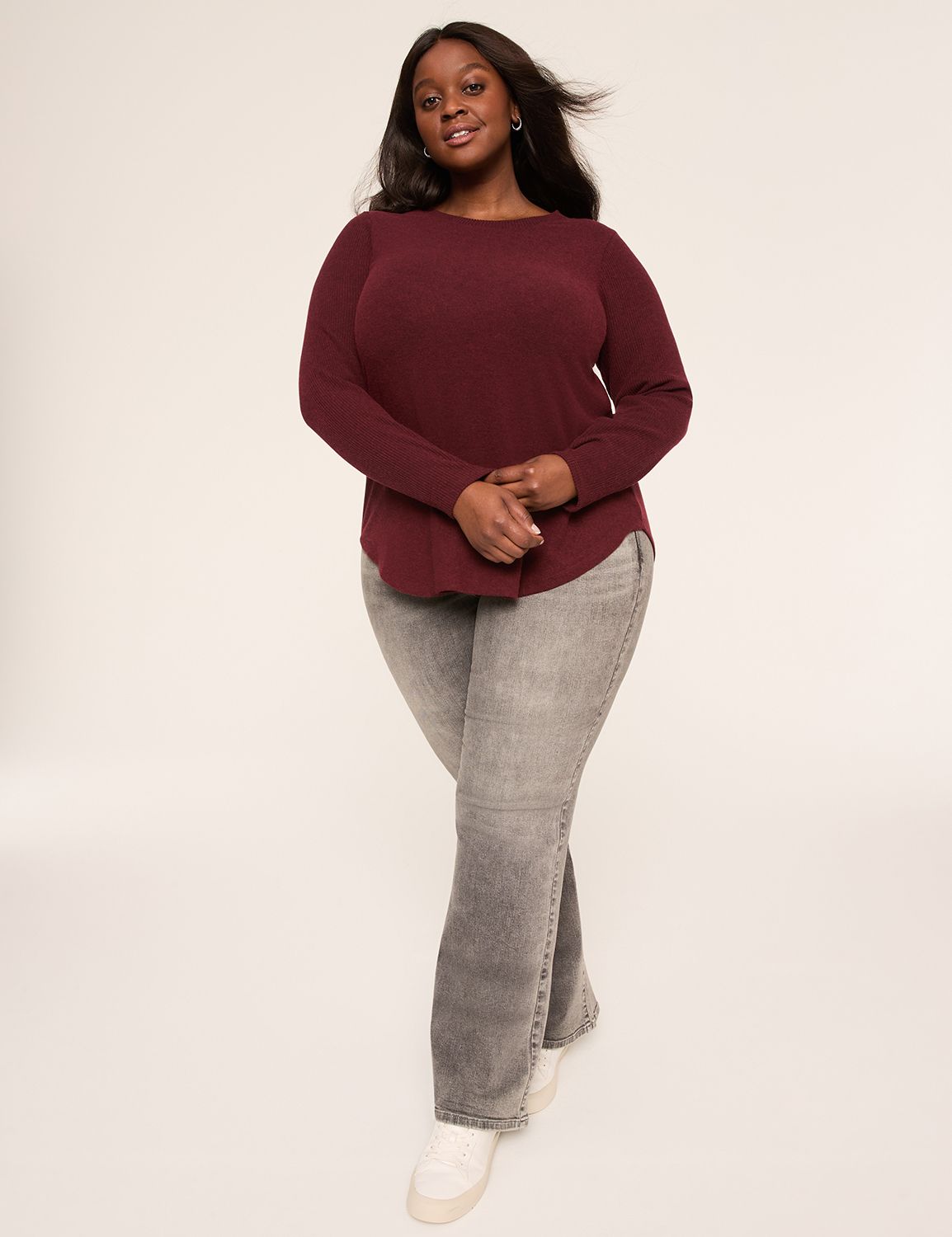 Long Sleeve Open Crew Fabric Mix Te Product Image 3