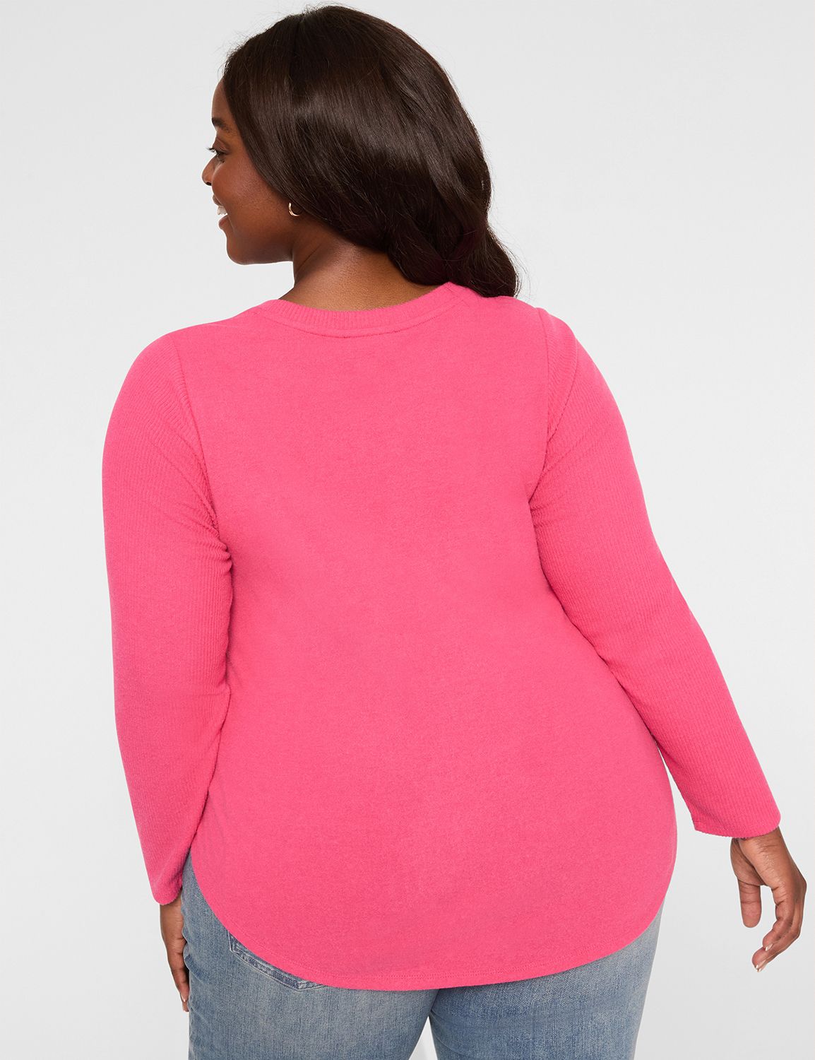 Rib-Sleeve Curved-Hem Top