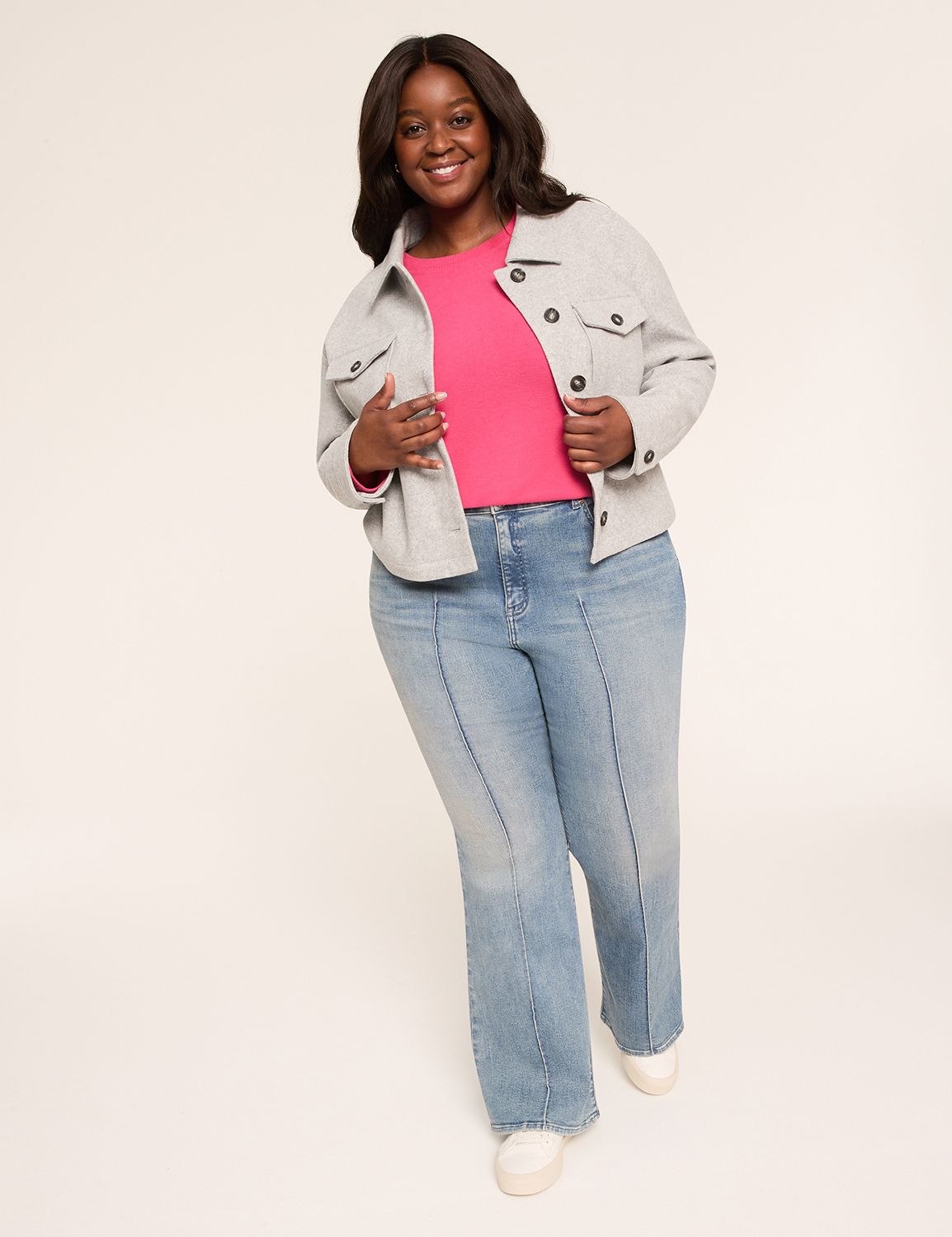 Long Sleeve Open Crew Fabric Mix Te Product Image 3