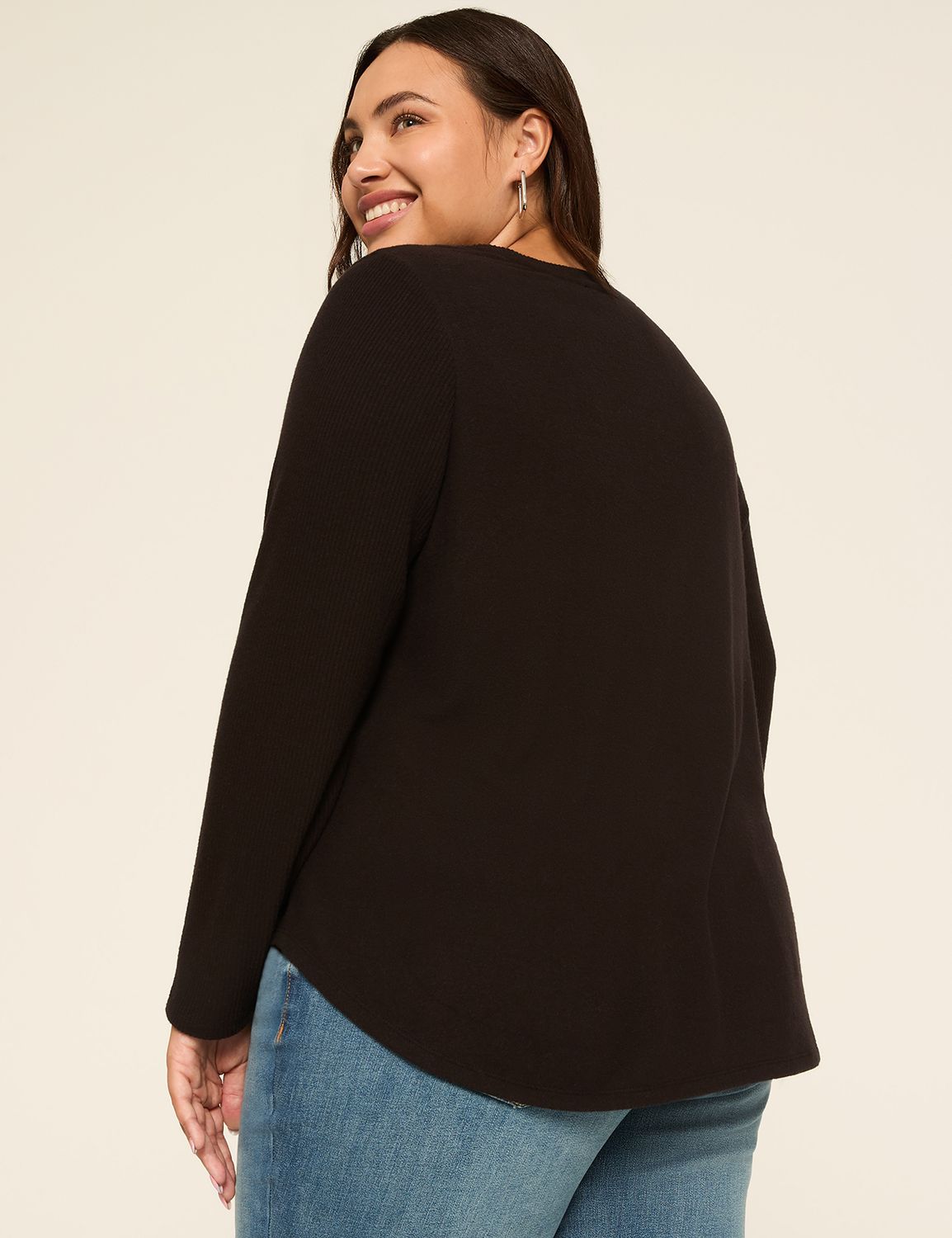 Long Sleeve Open Crew Fabric Mix Te Product Image 2