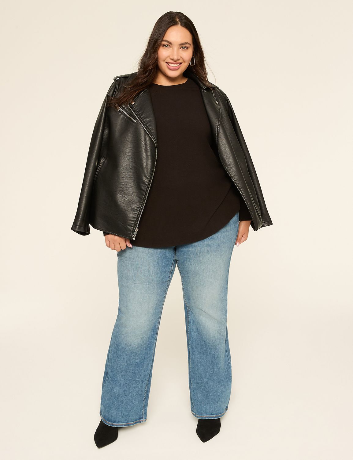 Long Sleeve Open Crew Fabric Mix Te Product Image 3