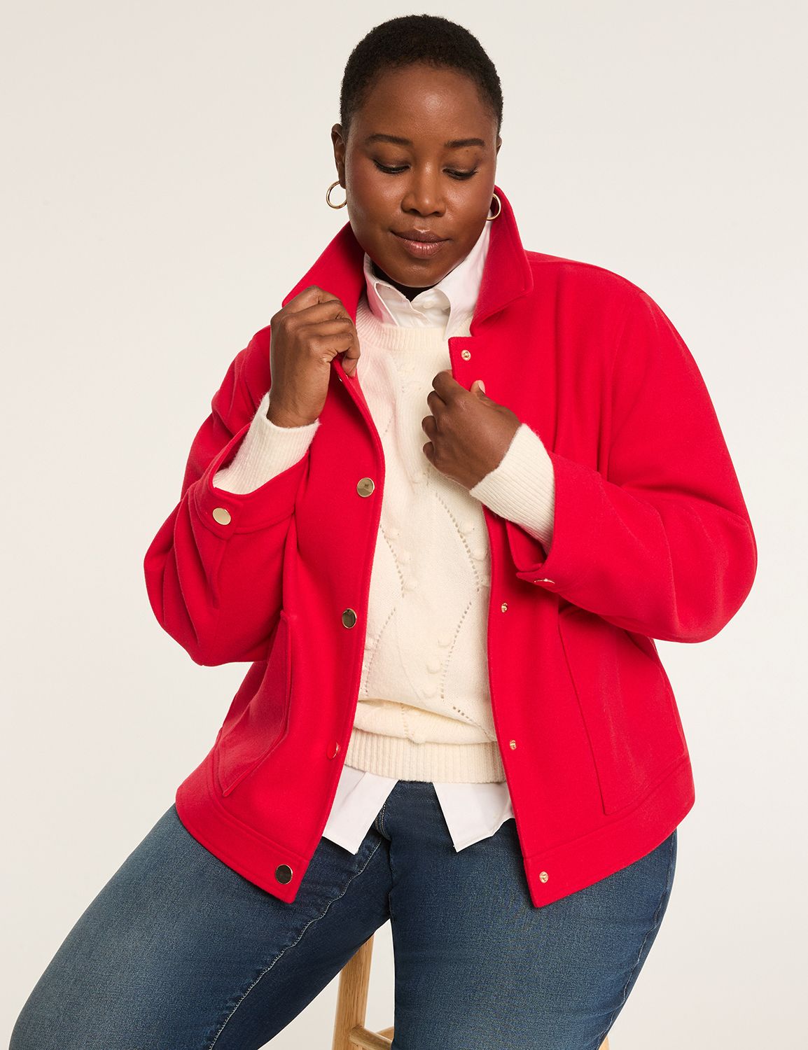 Snap-Button Collared Short Jacket