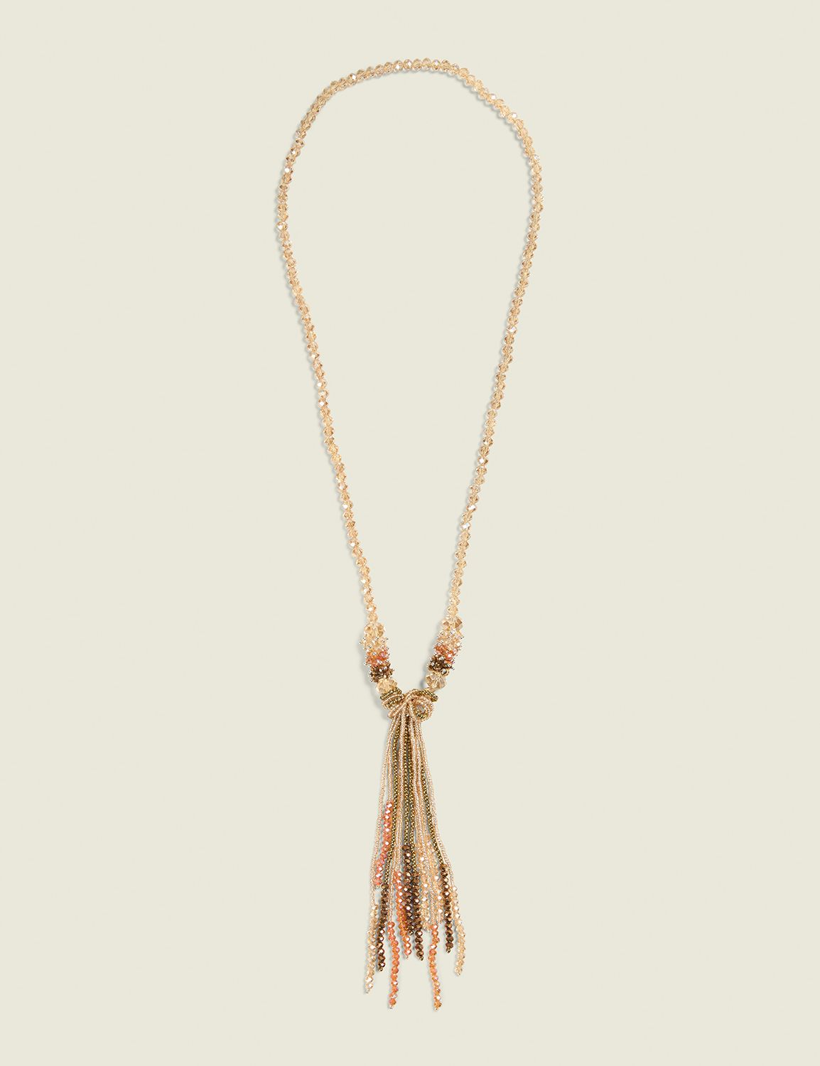 Neutral Beaded Tassel Pendant Necklace