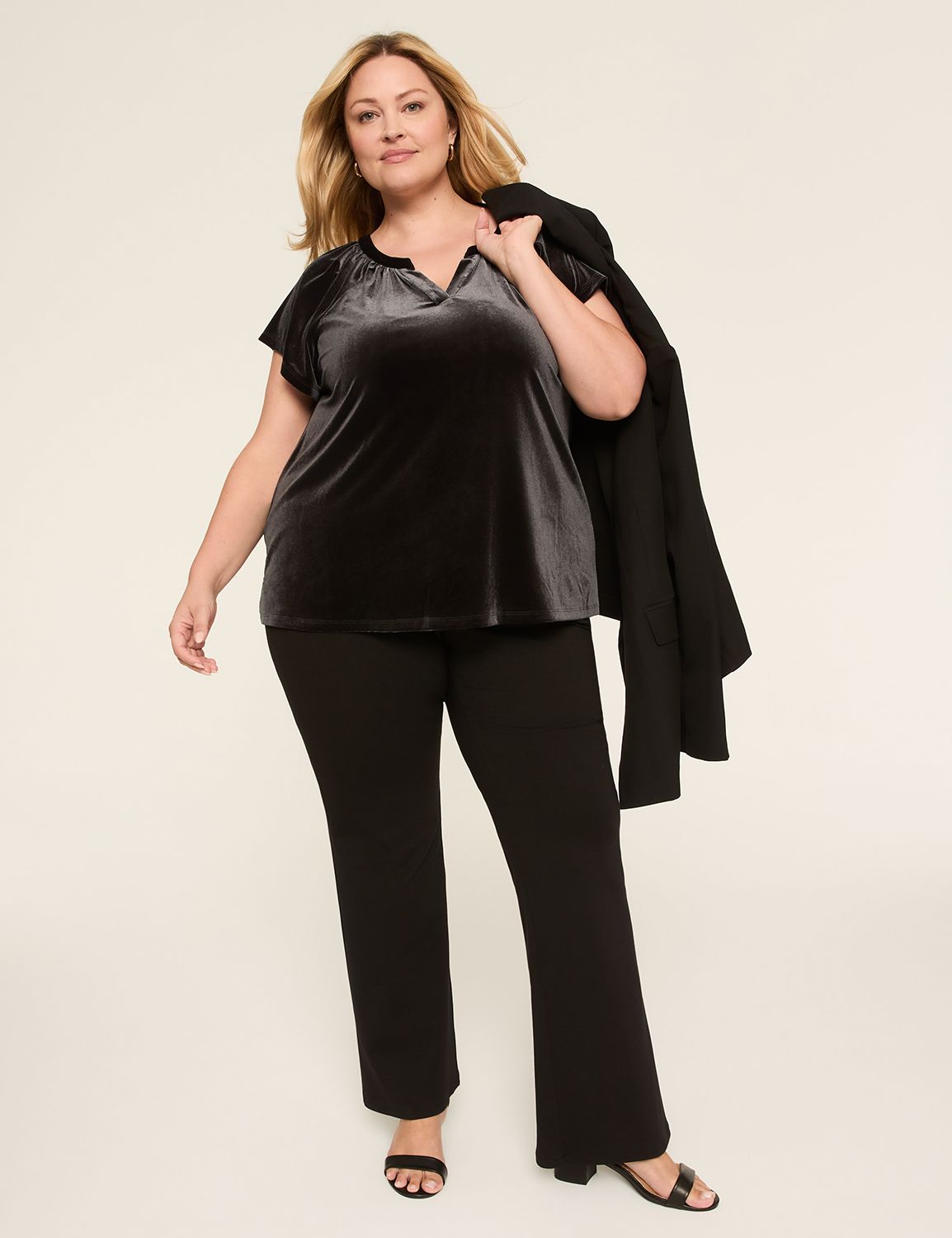 Raglan Short Sleeve Notch Neck Velv Product Image 3