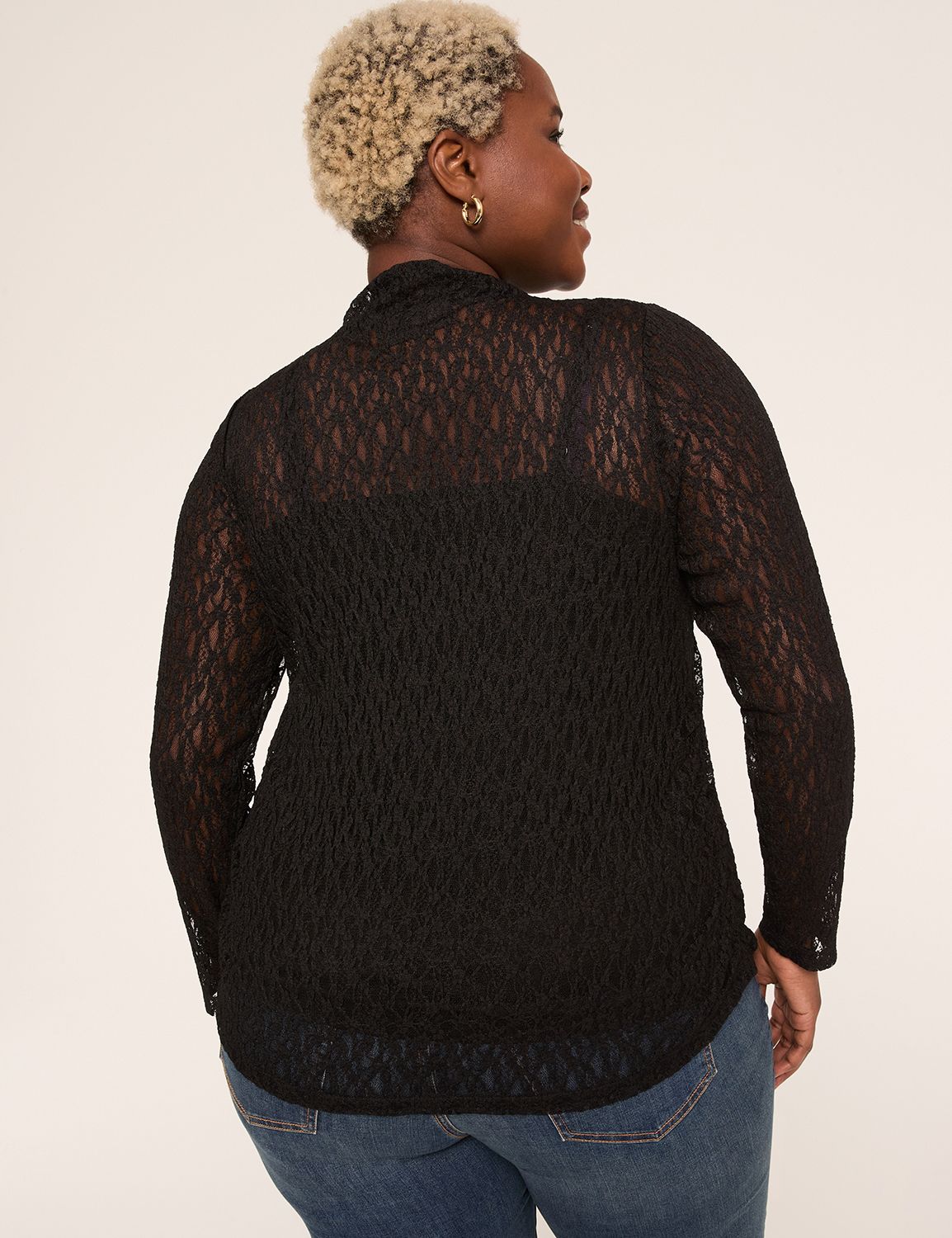 Long Sleeve Mock Neck Lace Top F 11 Product Image 2