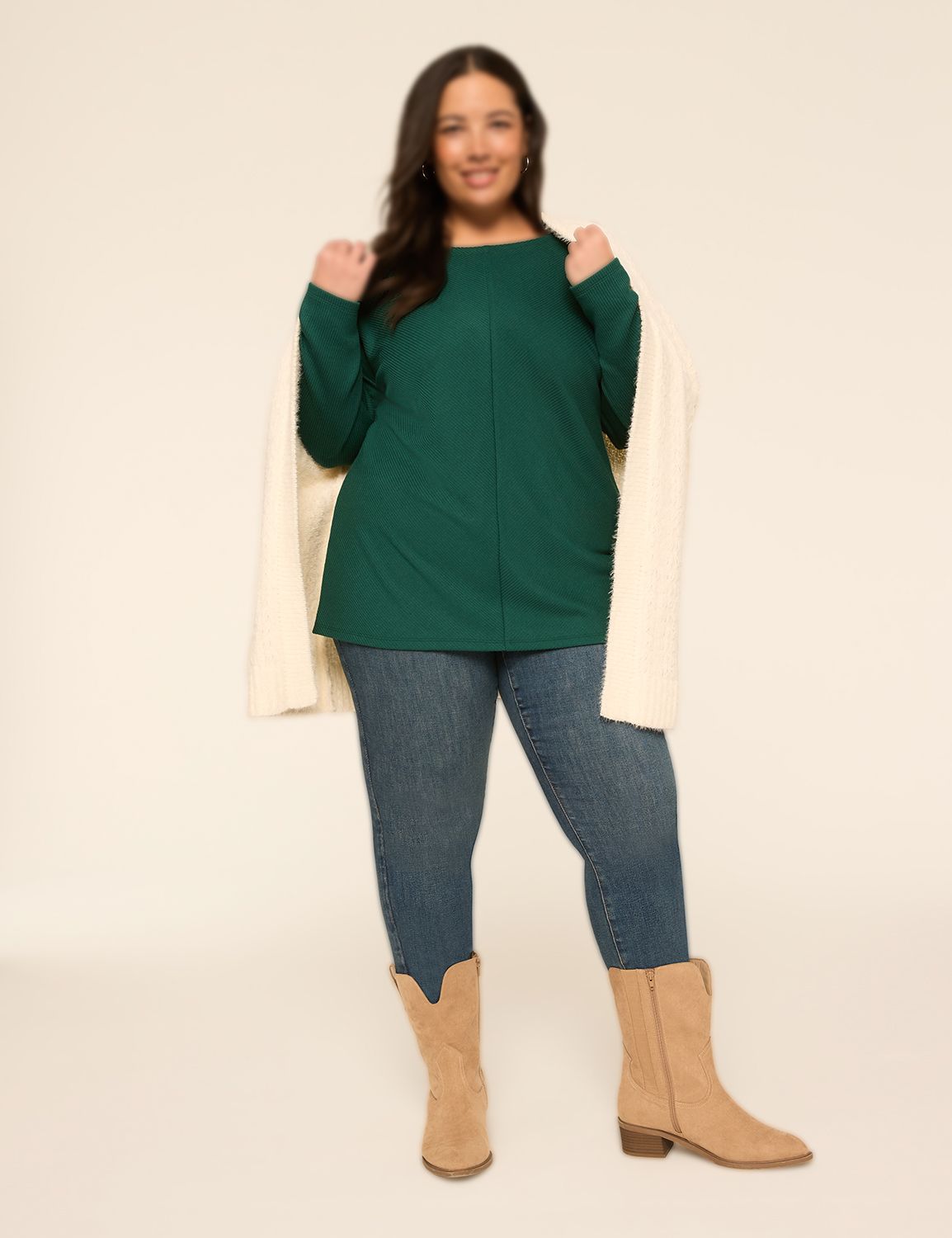 Long Sleeve Open Crew Neck Drop Shl Product Image 3